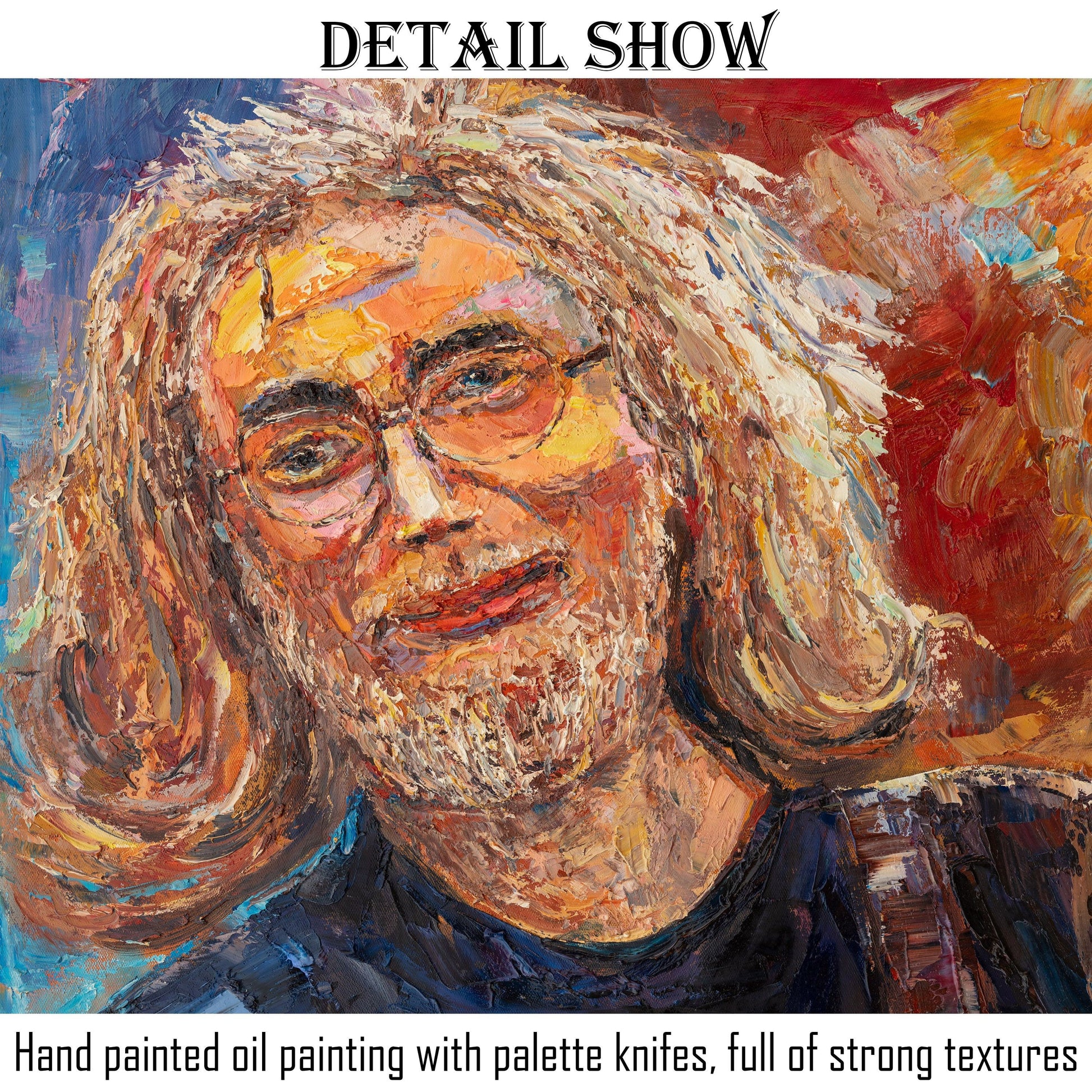 Oil Painting Jerry Garcia with Guitar, Music, Large Canvas Painting, Original Abstract Art, Wall Decor, Modern Painting, Abstract Painting