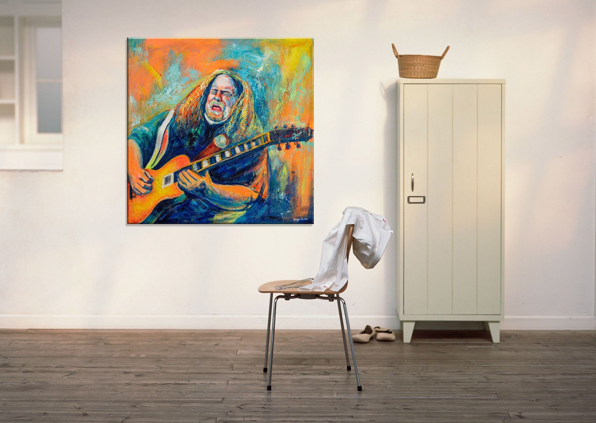 Man Playing Guitar Oil Painting Framed Canvas Prints Wall Art Home