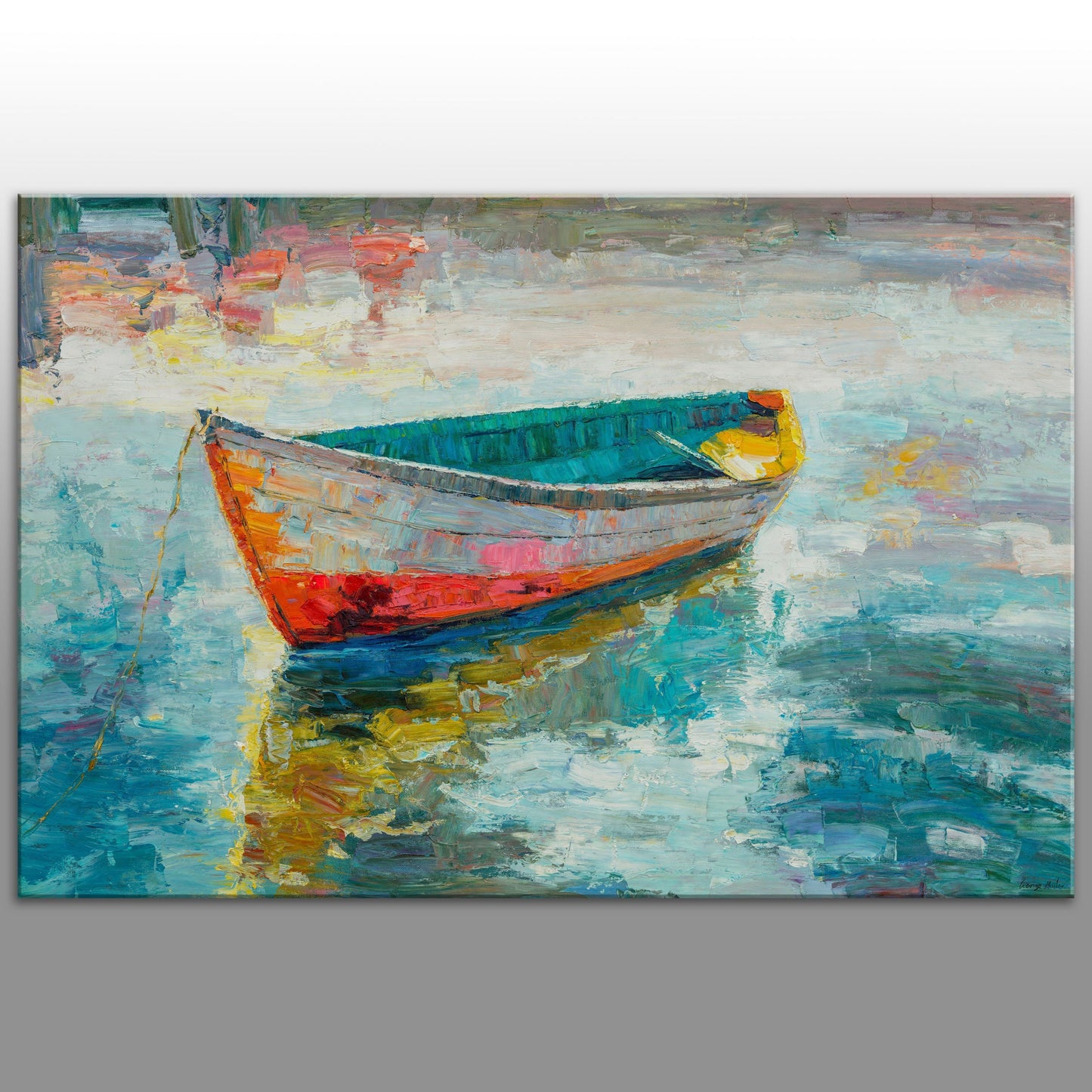 Seascape Oil Painting Fishing Boat, Contemporary Painting, Large Wall Art Canvas, Abstract Painting, Large Oil Painting, Original Painting