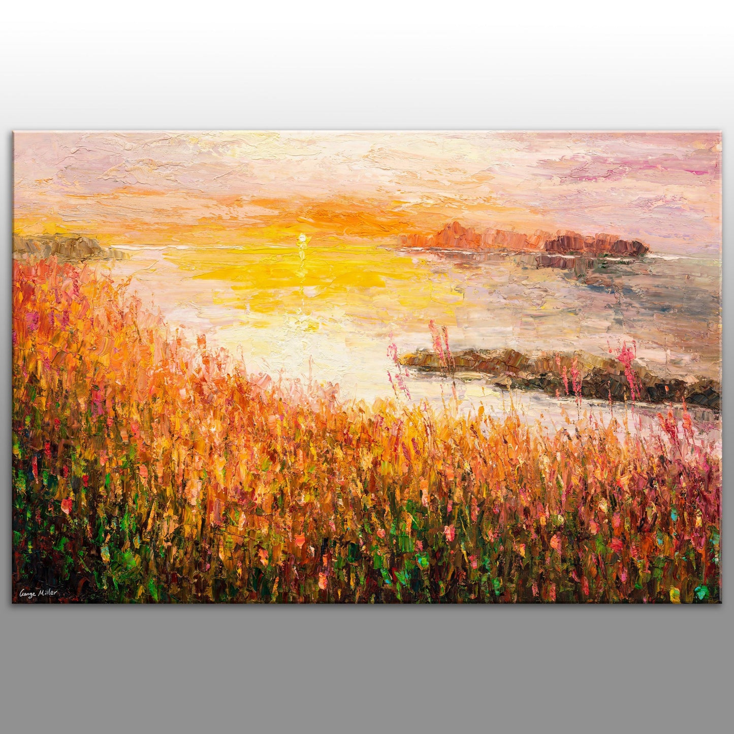 Landscape Painting, River Sunset, Original Art, Large Canvas Painting, Living Room Decor, Modern Art, Abstract Wall Art, Abstract Canvas Art