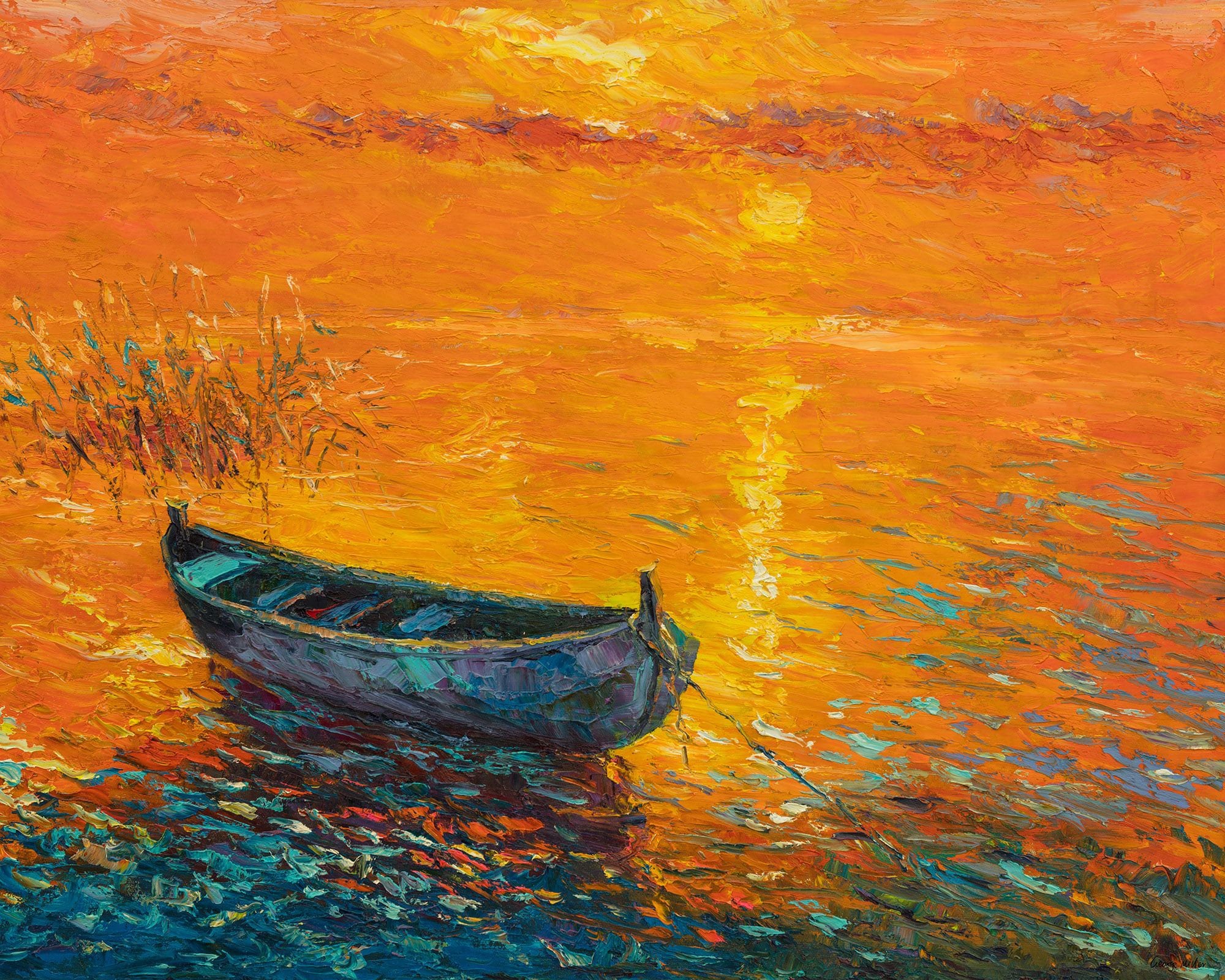 Original seascape oil painting, sunset wall art on canvas, discount impressionist art sty