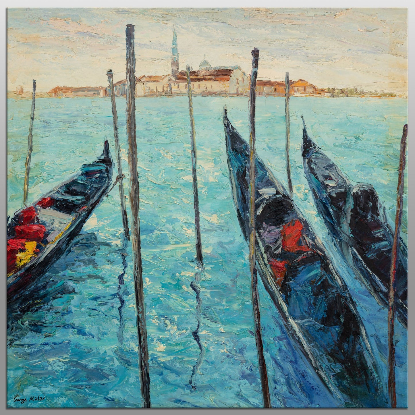 Italian Venice Oil Painting, Gondola, Palette Knife Painting, Original Painting, Landscape Painting, Large Art, Modern Art, Abstract Art