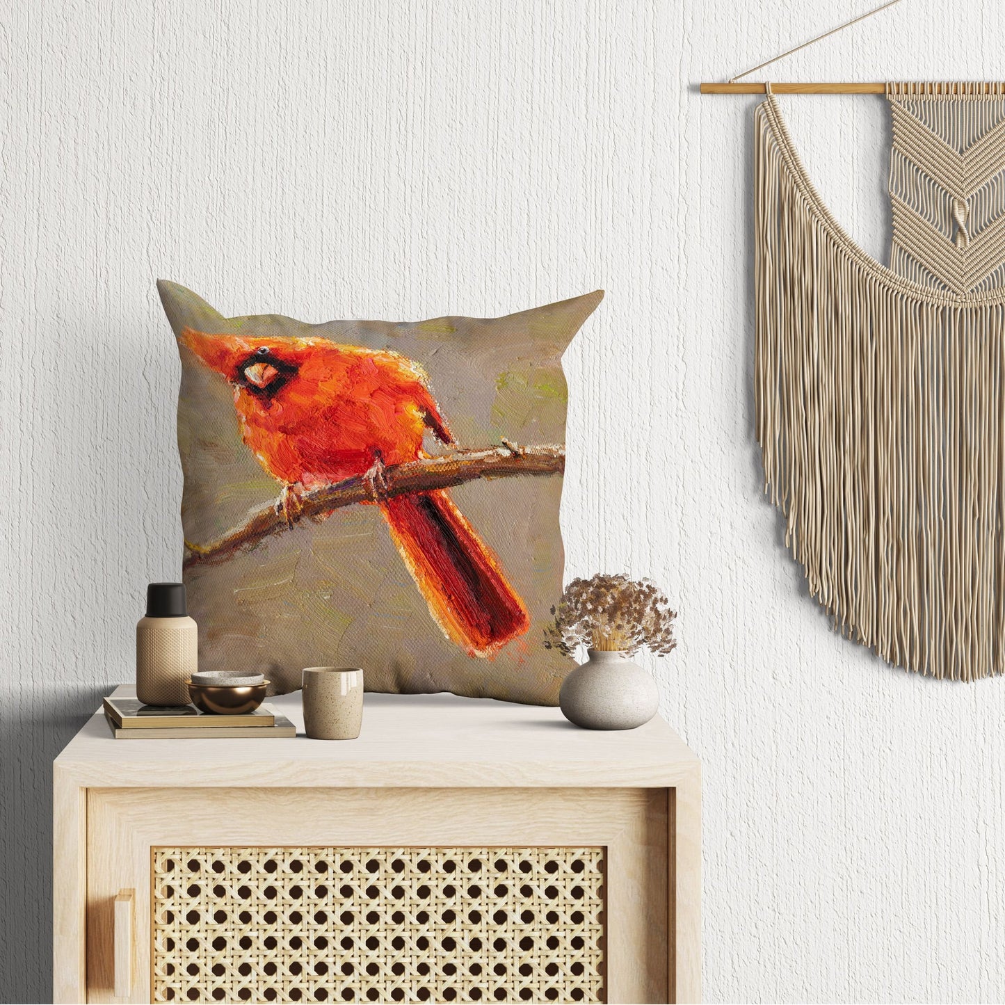 Throw Pillow Cover, Northern Cardinal Male Red Bird Pillow, Cute Pillow Cases, Large Pillow Cases, Home Decor Pillow