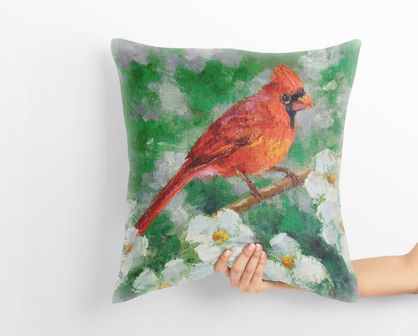 Throw Pillow Cover, Northern Cardinal Male Red Bird Pillow, Comfortable, Bright Yellow Pillow, Fun Pillow Cases, 24X24 Pillow Case