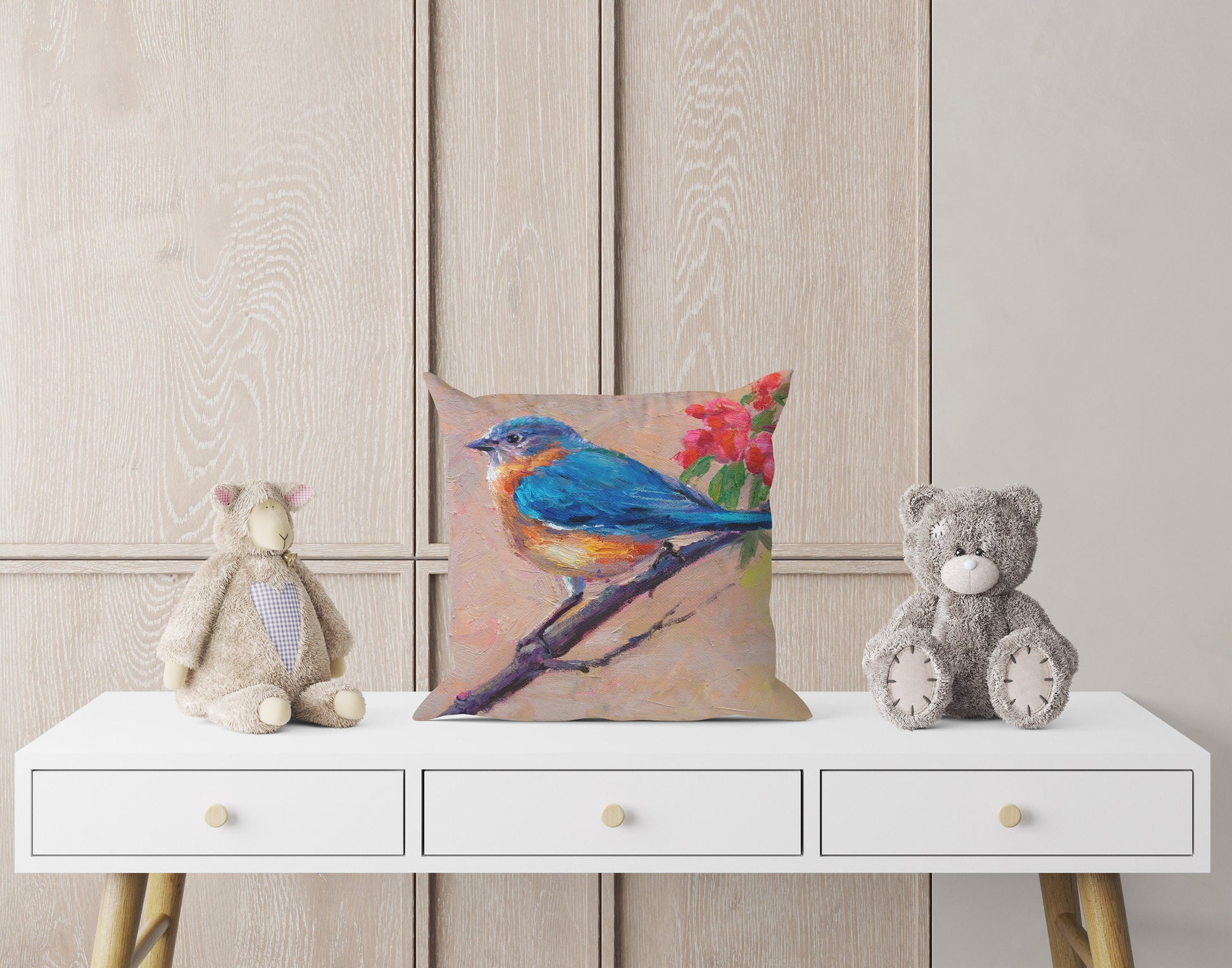 Throw Pillow, Blue Bird Pillow, Comfortable, Red Pillow Cases, Beautiful Pillow, 16X16 Case, Home Decor Pillow