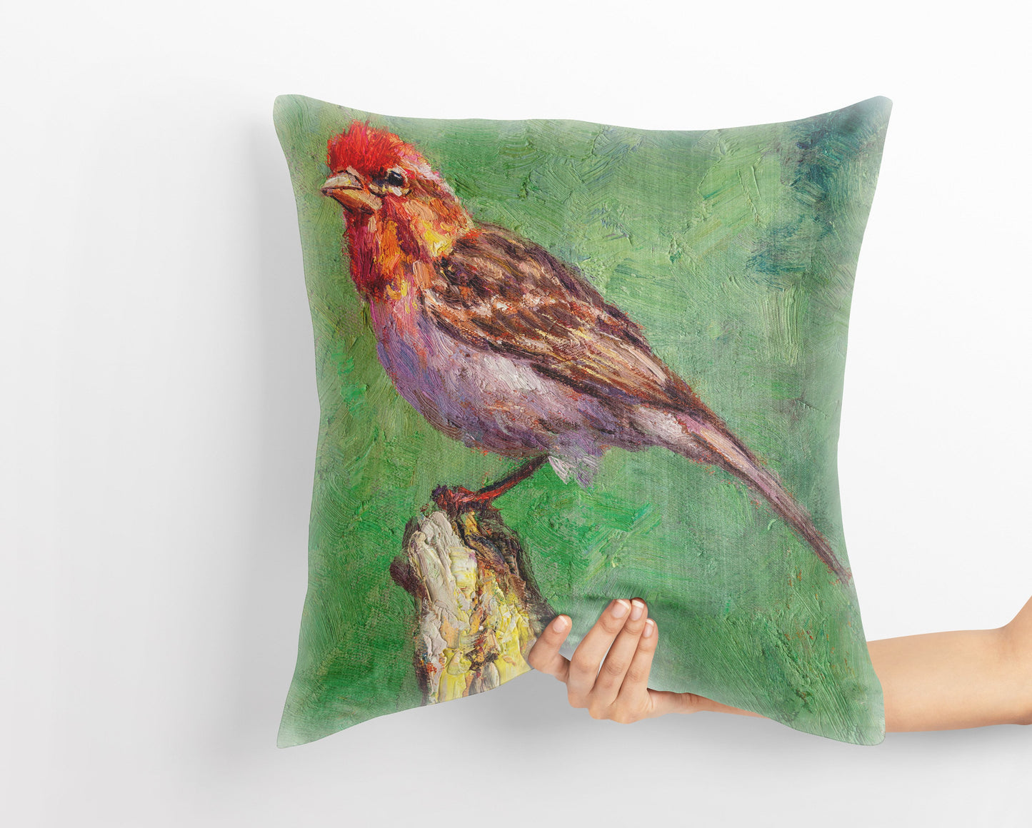 Throw Pillow, House Finch Bird Pillow, Comfortable, Bright Yellow Pillow, Fun Throw Pillows, 20X20 Pillow Cover, Home Decor Pillow