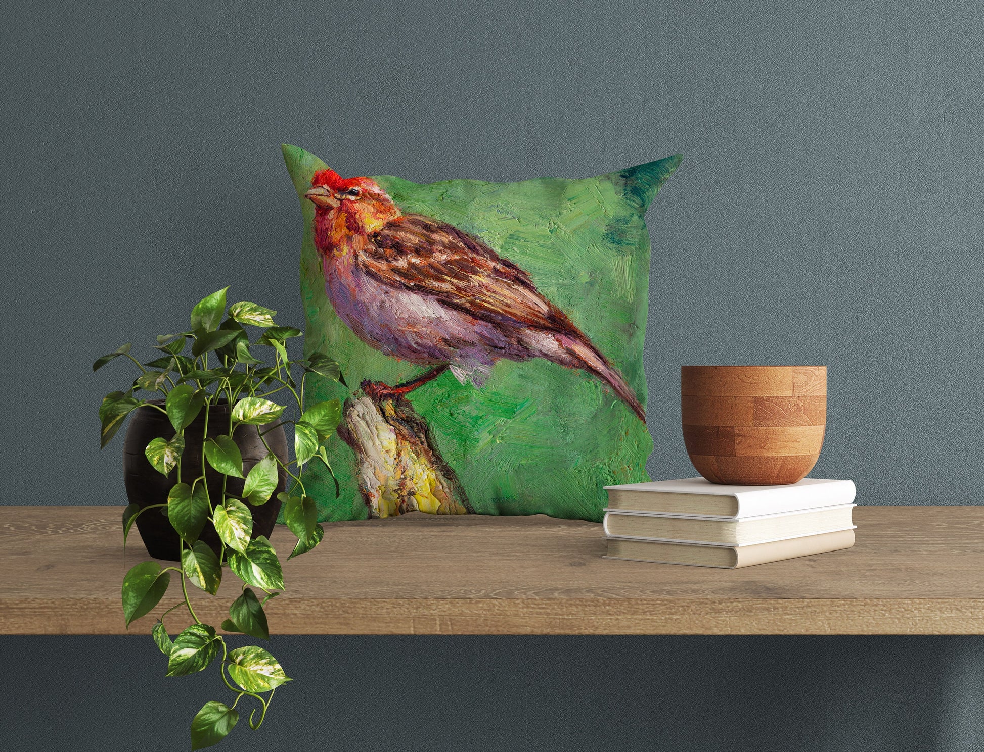 Throw Pillow, House Finch Bird Pillow, Comfortable, Bright Yellow Pillow, Fun Throw Pillows, 20X20 Pillow Cover, Home Decor Pillow