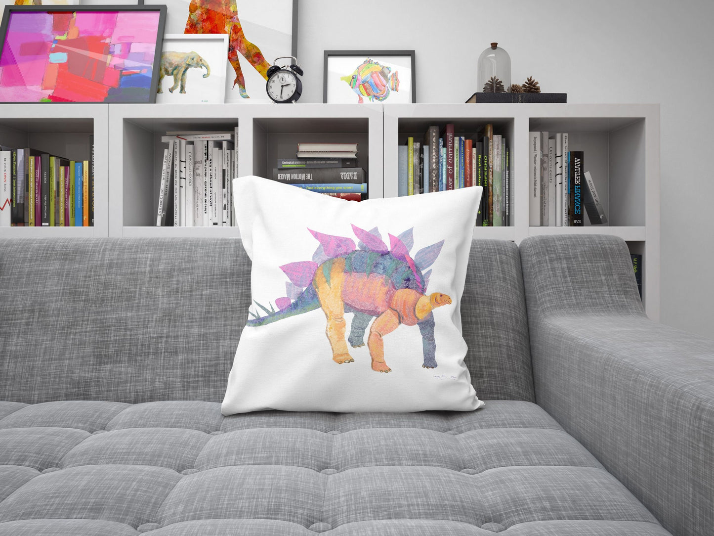 Stegosaurus Dinosaur Throw Pillow Cases For Kids, Abstract Pillow Case, Designer Pillow, Colorful Pillow Case, Watercolor Pillow Cases