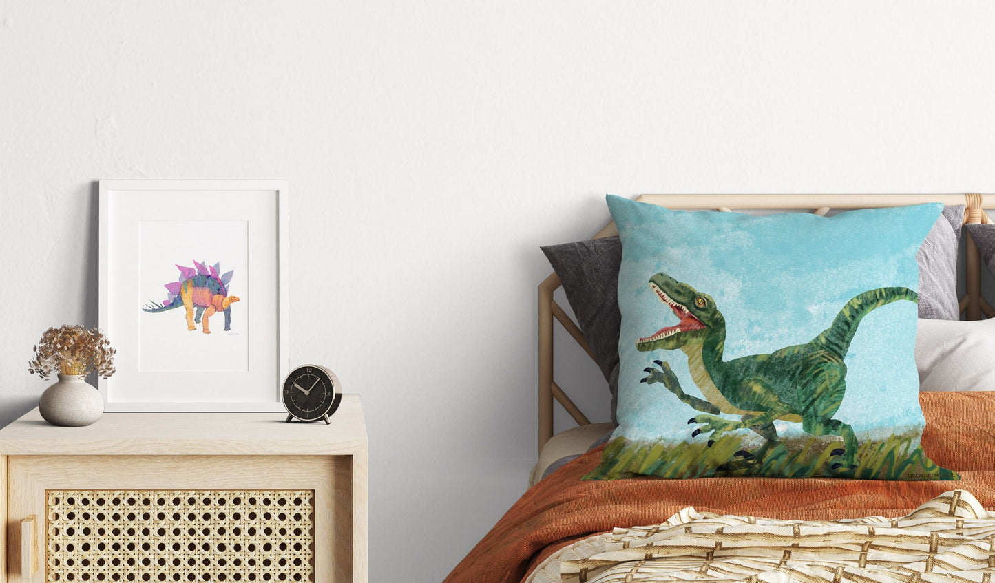 Tyrannosaurus Rex Dinosaur Pillow Cases For Kids, Toss Pillow, Abstract Throw Pillow Cover, Original Art Pillow, Green Pillow Cases, Fashion