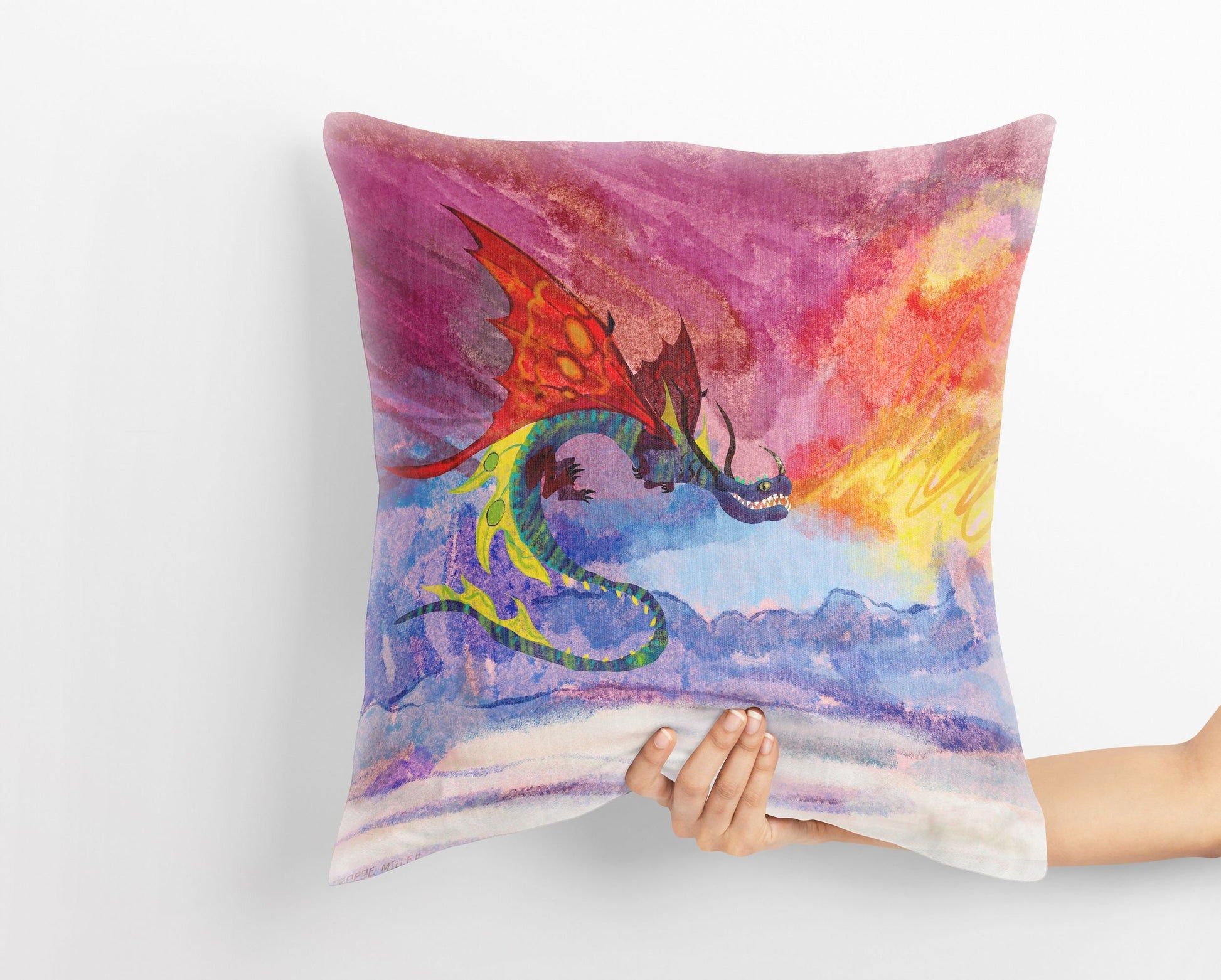 Fire Breathing Dragon Fantasy Pillow Cases For Kids, Throw Pillow, Abstract Art Pillow, Original Art Pillow, Red Pillow Cases, Fashion