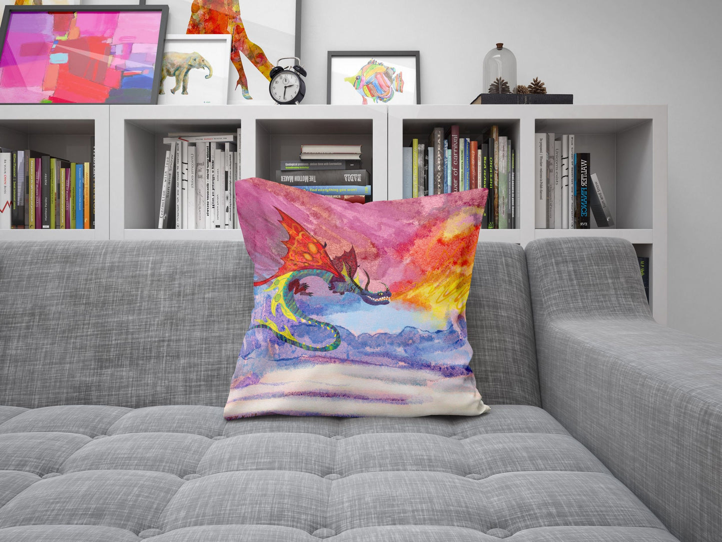 Fire Breathing Dragon Fantasy Pillow Cases For Kids, Throw Pillow, Abstract Art Pillow, Original Art Pillow, Red Pillow Cases, Fashion