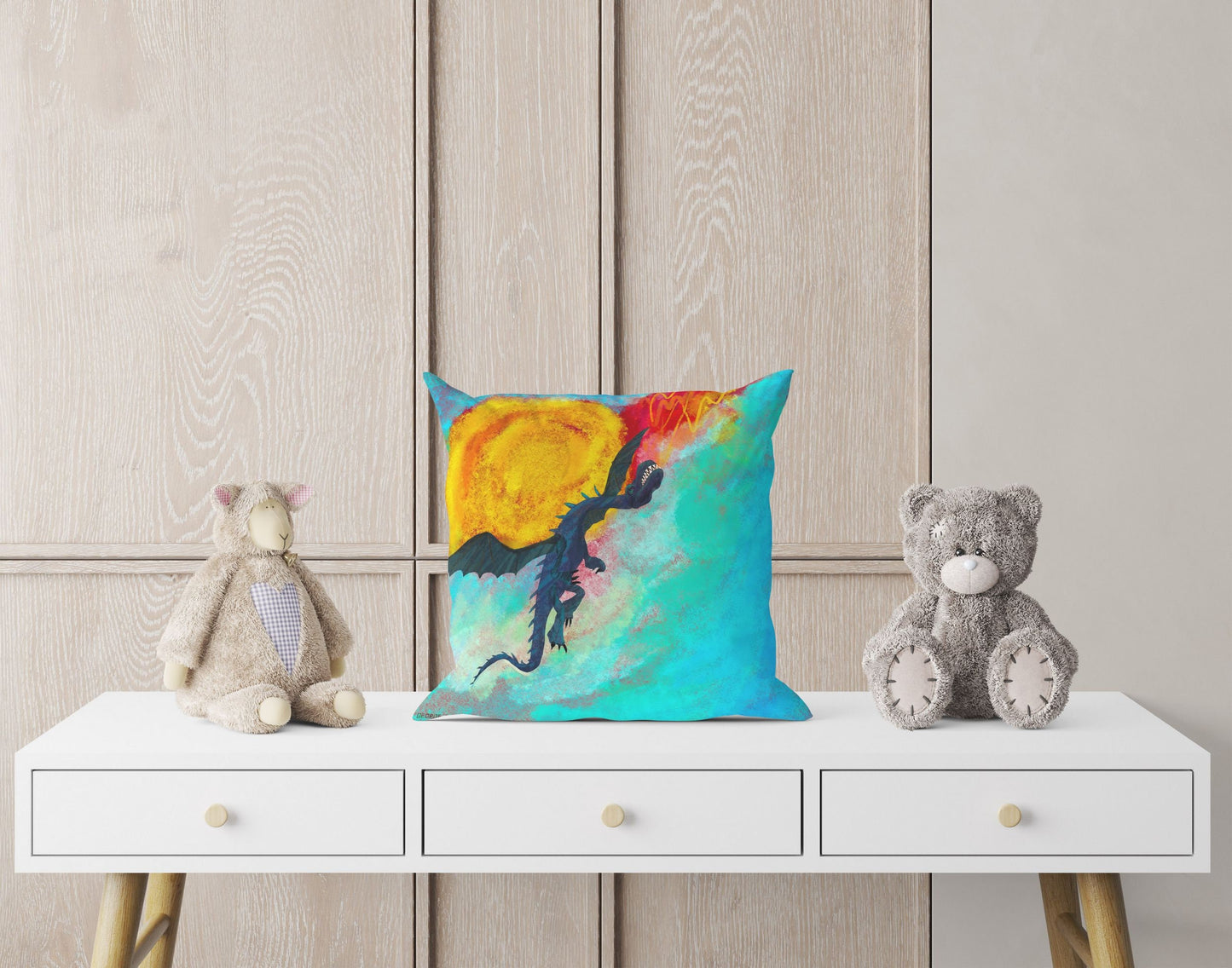 Fire Breathing Dragon Fantasy Pillow Cases For Kids, Decorative Pillow, Abstract Throw Pillow Cover, Artist Pillow, Colorful Pillow Case