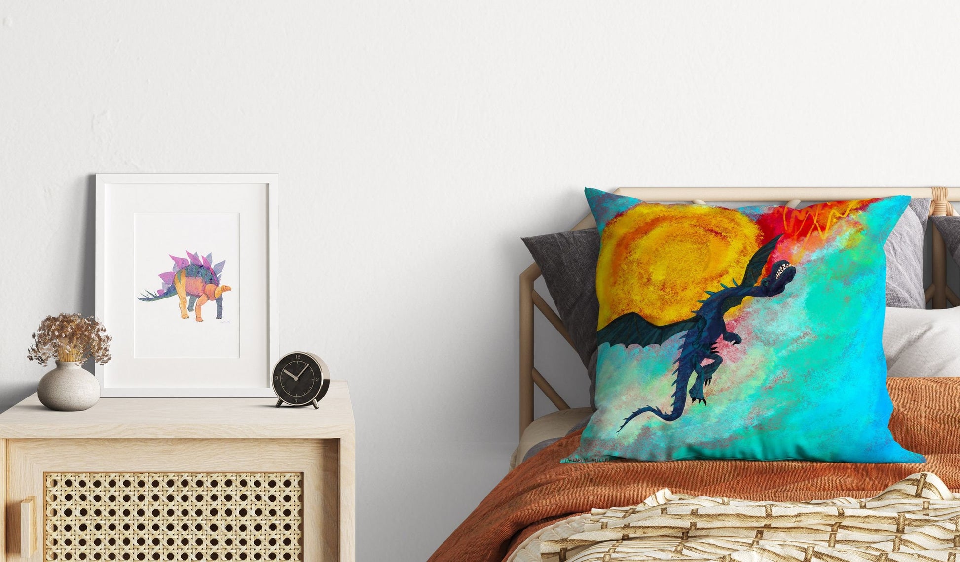 Fire Breathing Dragon Fantasy Pillow Cases For Kids, Decorative Pillow, Abstract Throw Pillow Cover, Artist Pillow, Colorful Pillow Case