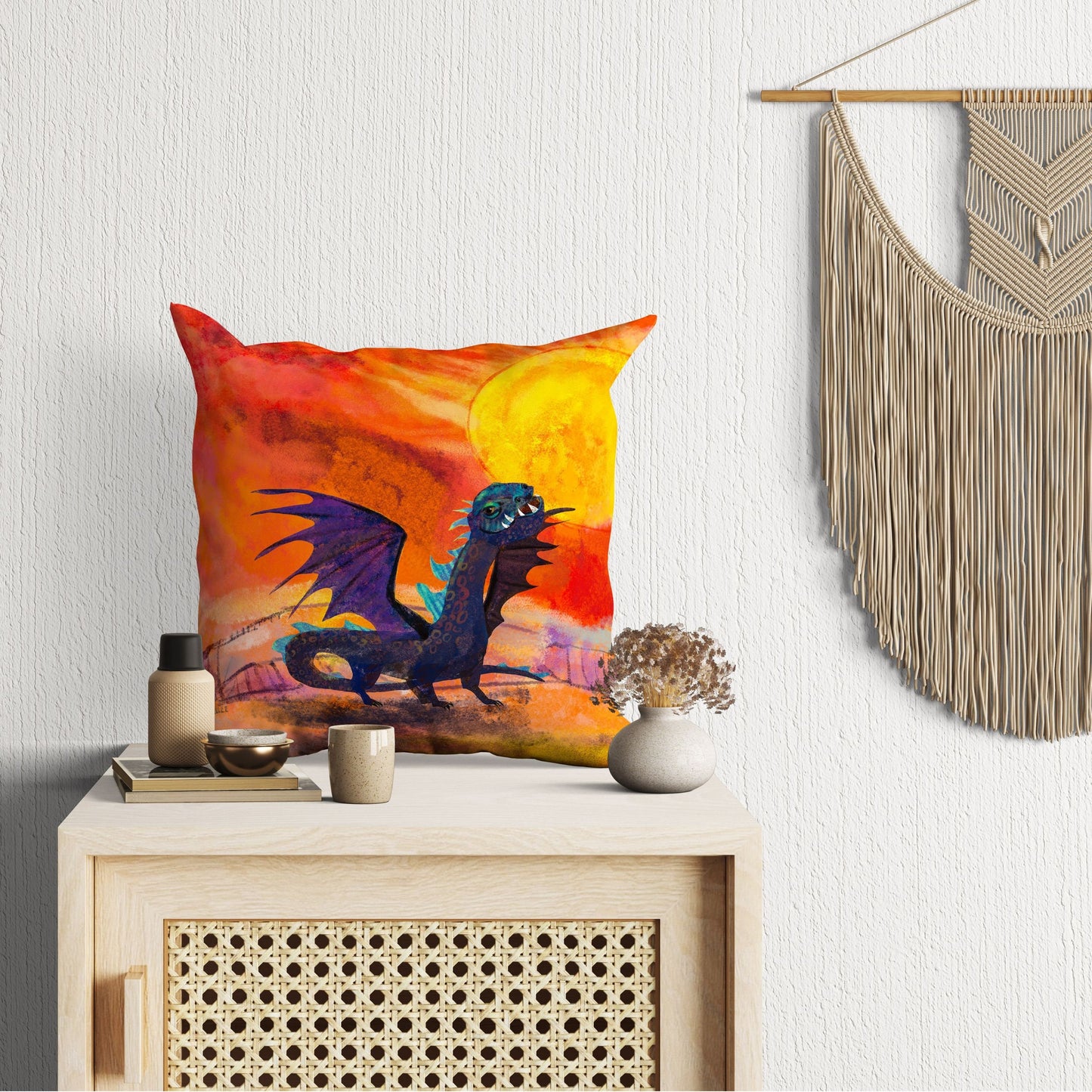 Fire Breathing Dragon Fantasy Pillow Cases For Kids, Throw Pillow, Abstract Throw Pillow, Artist Pillow, Colorful Pillow Case, Modern Pillow