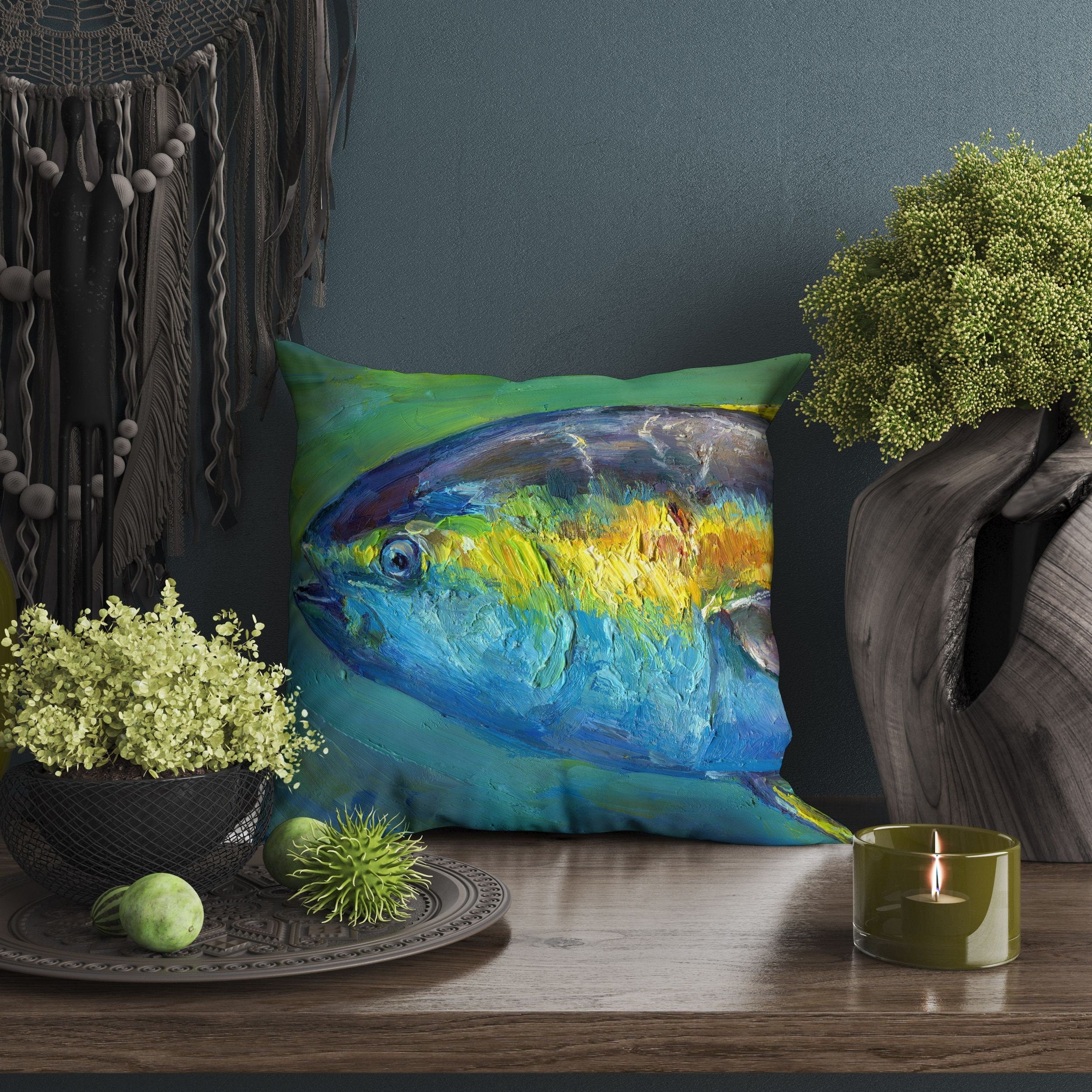 Tuna Fish Pillow Cases Spring Throw Pillow Artist Pillow Green Pillow Cases Cute Pillow Cases 24X24 Pillow Case Nursery Pillows