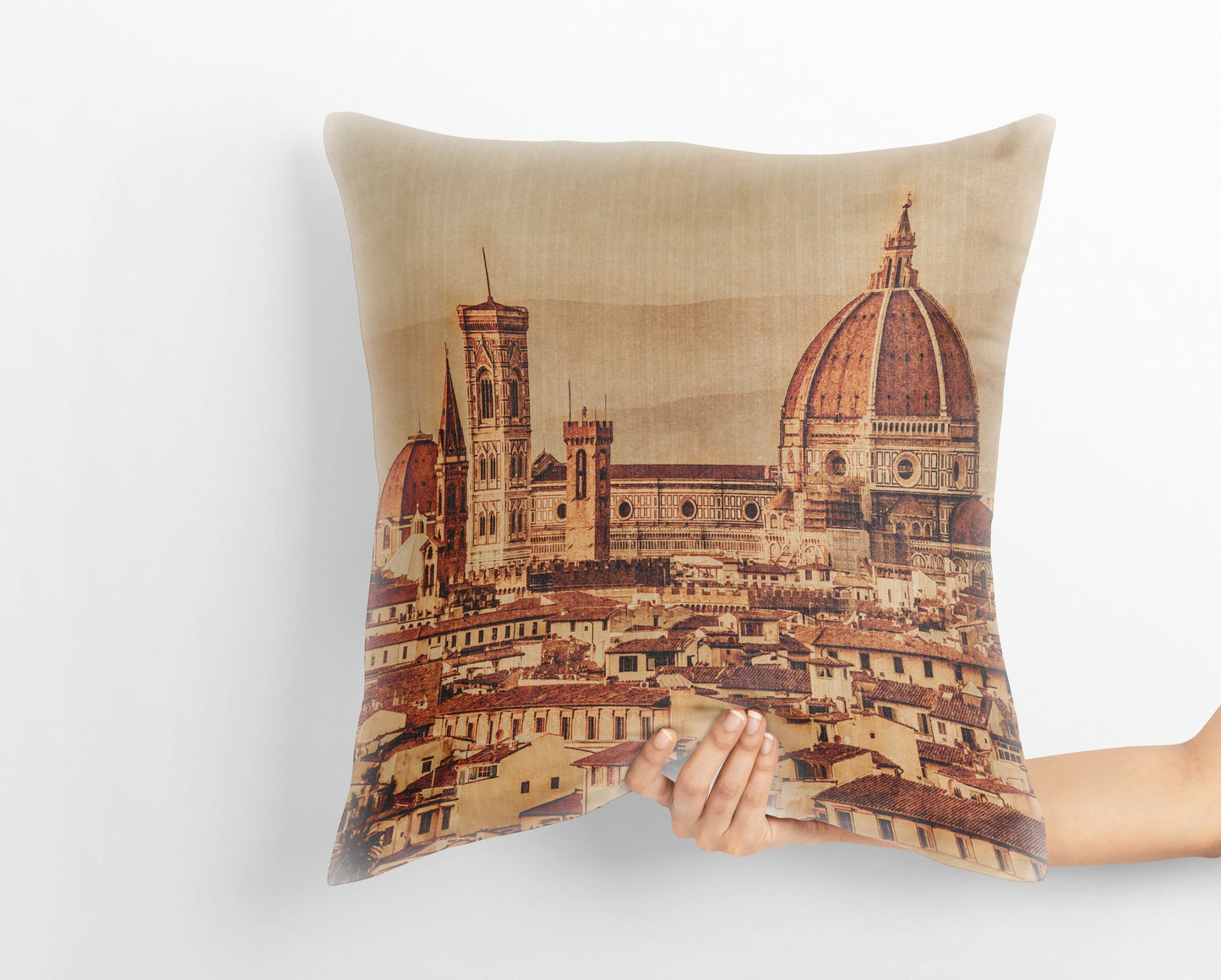 Throw Pillow, Florence Cathedral Italian Cityscape Retro , Designer Pillow, Orange Pillow, Watercolor Pillow Cases, Housewarming Gift