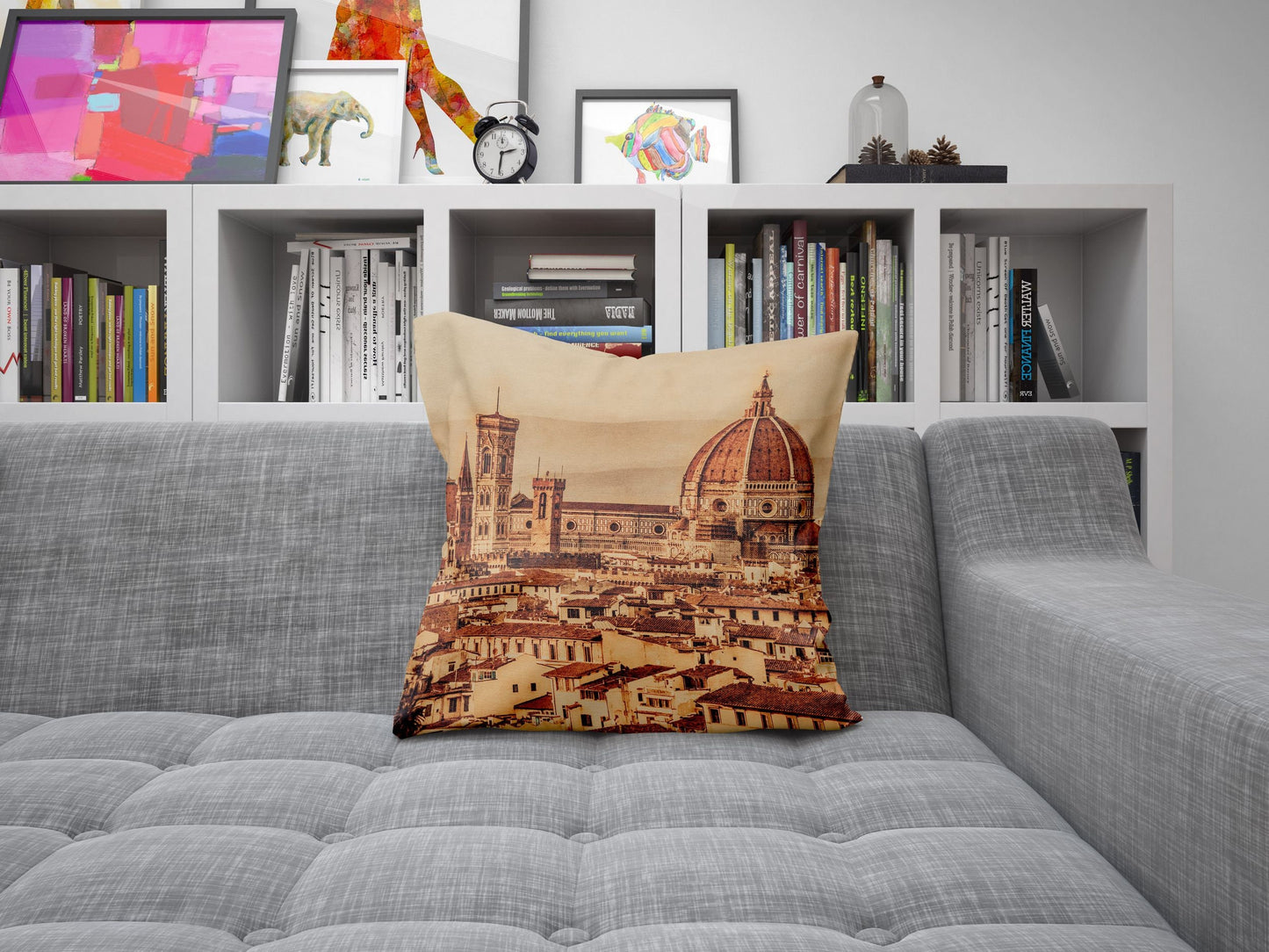 Throw Pillow, Florence Cathedral Italian Cityscape Retro , Designer Pillow, Orange Pillow, Watercolor Pillow Cases, Housewarming Gift