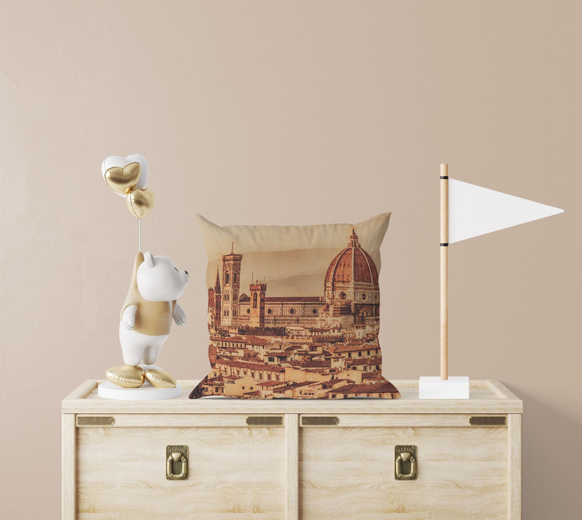 Throw Pillow, Florence Cathedral Italian Cityscape Retro , Designer Pillow, Orange Pillow, Watercolor Pillow Cases, Housewarming Gift