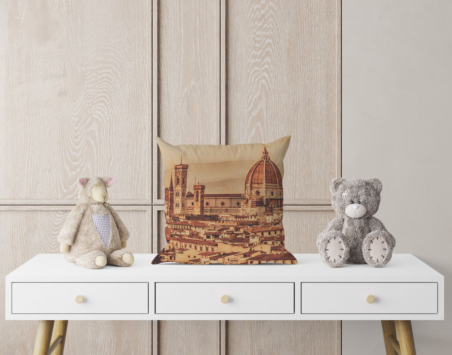 Throw Pillow, Florence Cathedral Italian Cityscape Retro , Designer Pillow, Orange Pillow, Watercolor Pillow Cases, Housewarming Gift