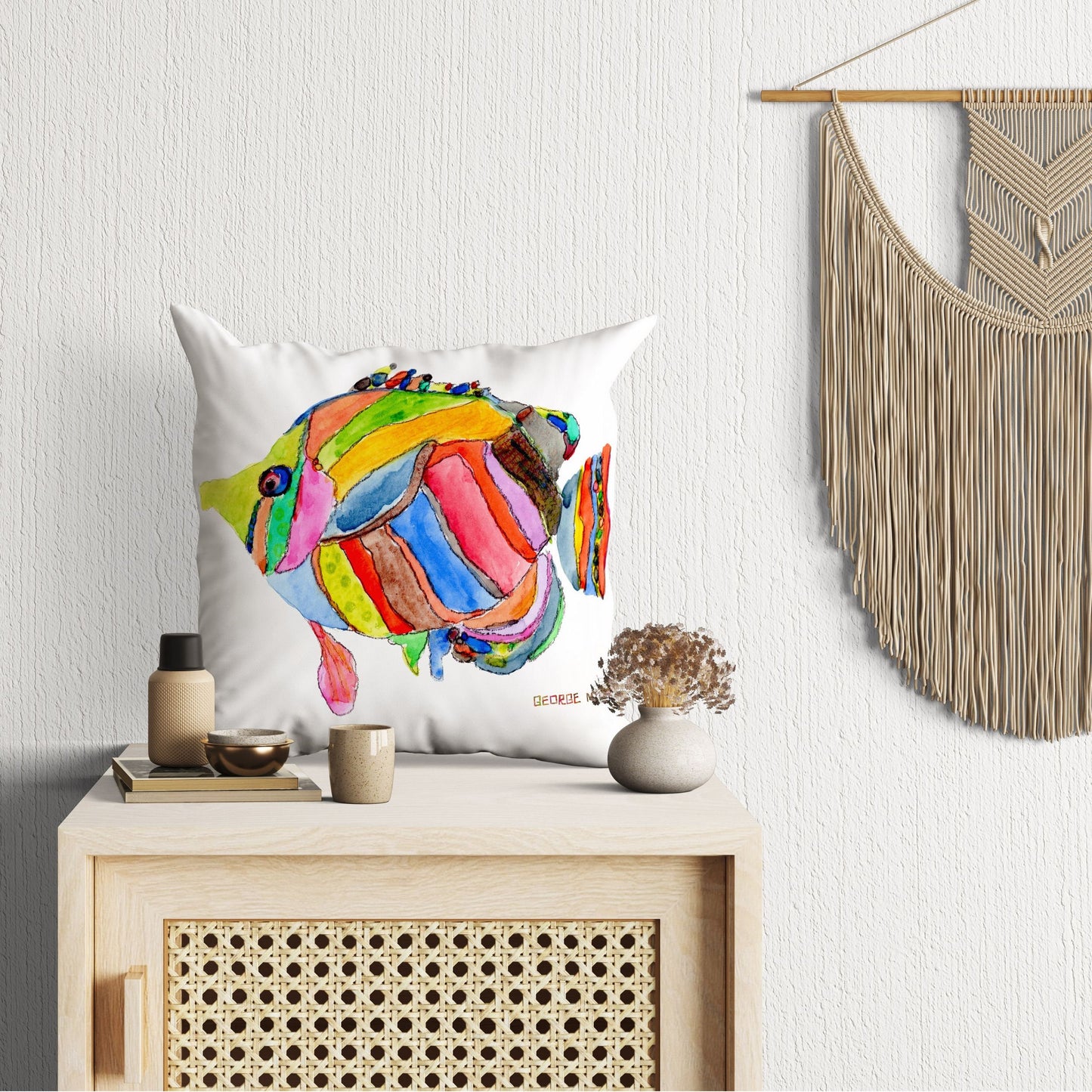 Semi-Abstract Art Tropical Fish Pillow Case, Tropical Pillow Cases, Original Art Pillow, Colorful Pillow Case, Cute Pillow Case