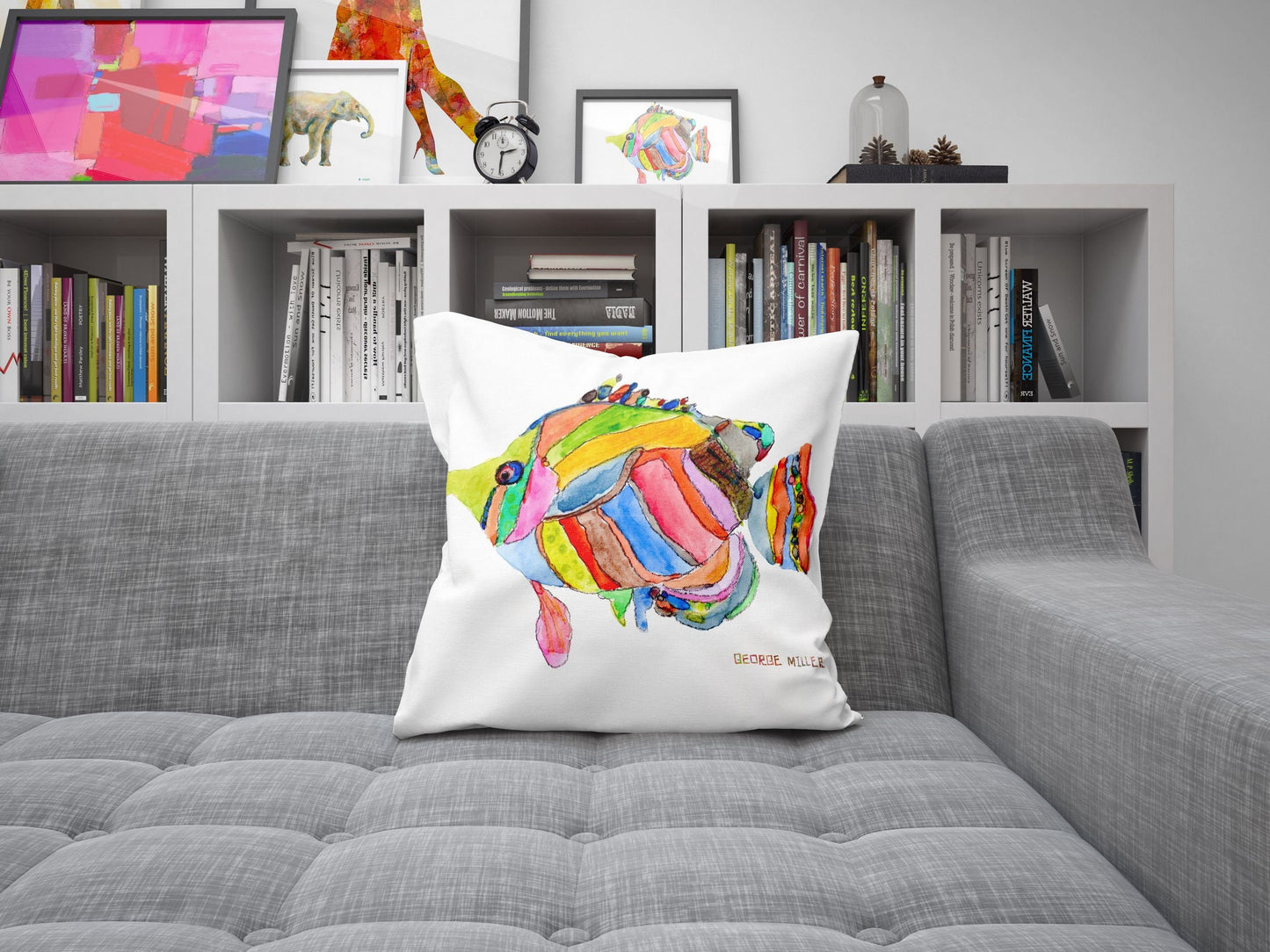 Semi-Abstract Art Tropical Fish Pillow Case, Tropical Pillow Cases, Original Art Pillow, Colorful Pillow Case, Cute Pillow Case