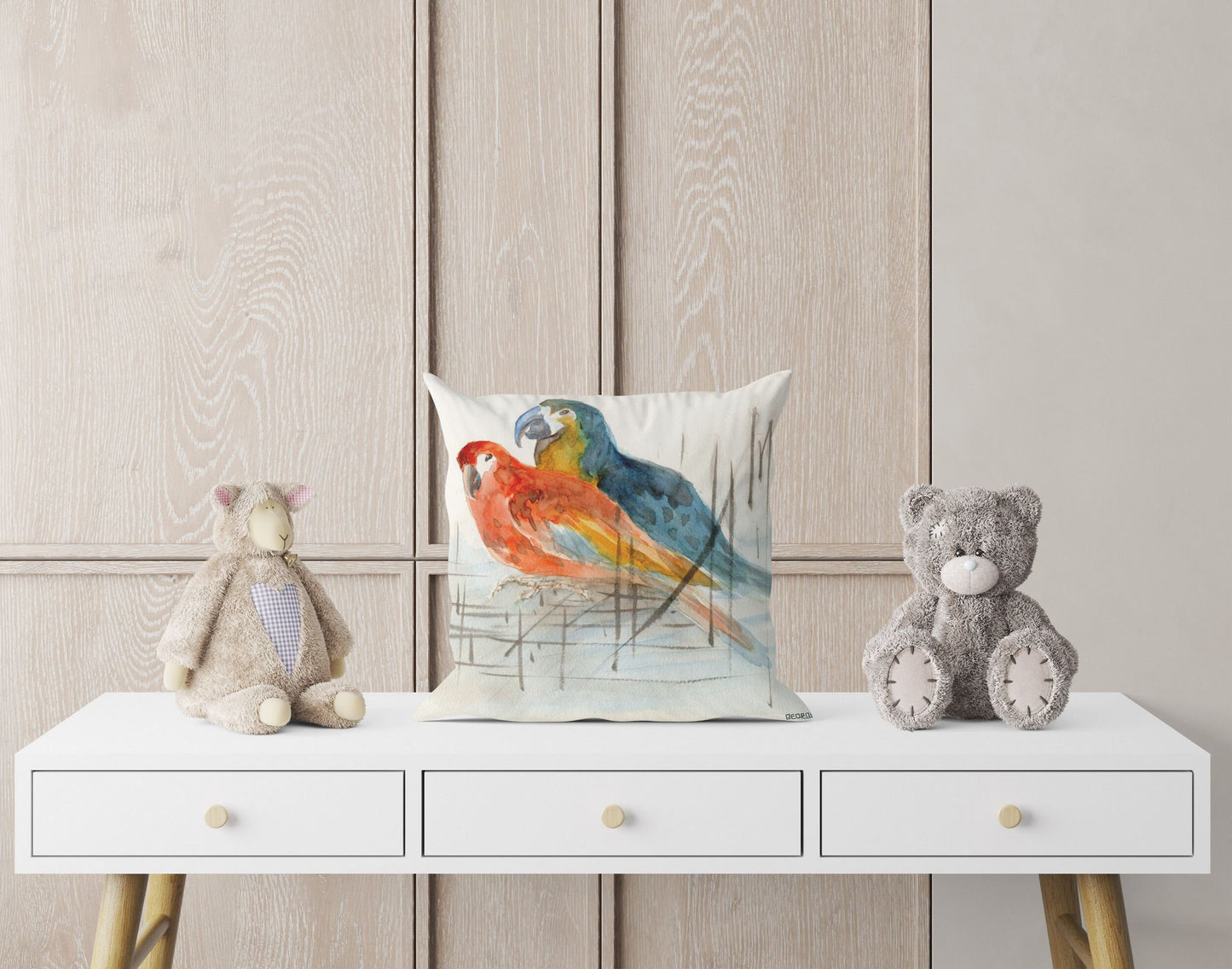 Parror Birds Pillow Cases For Kids, Designer Pillow, Red Pillow Cases, Watercolor Pillow Cases, Large Pillow Cases, Home Decor Pillow