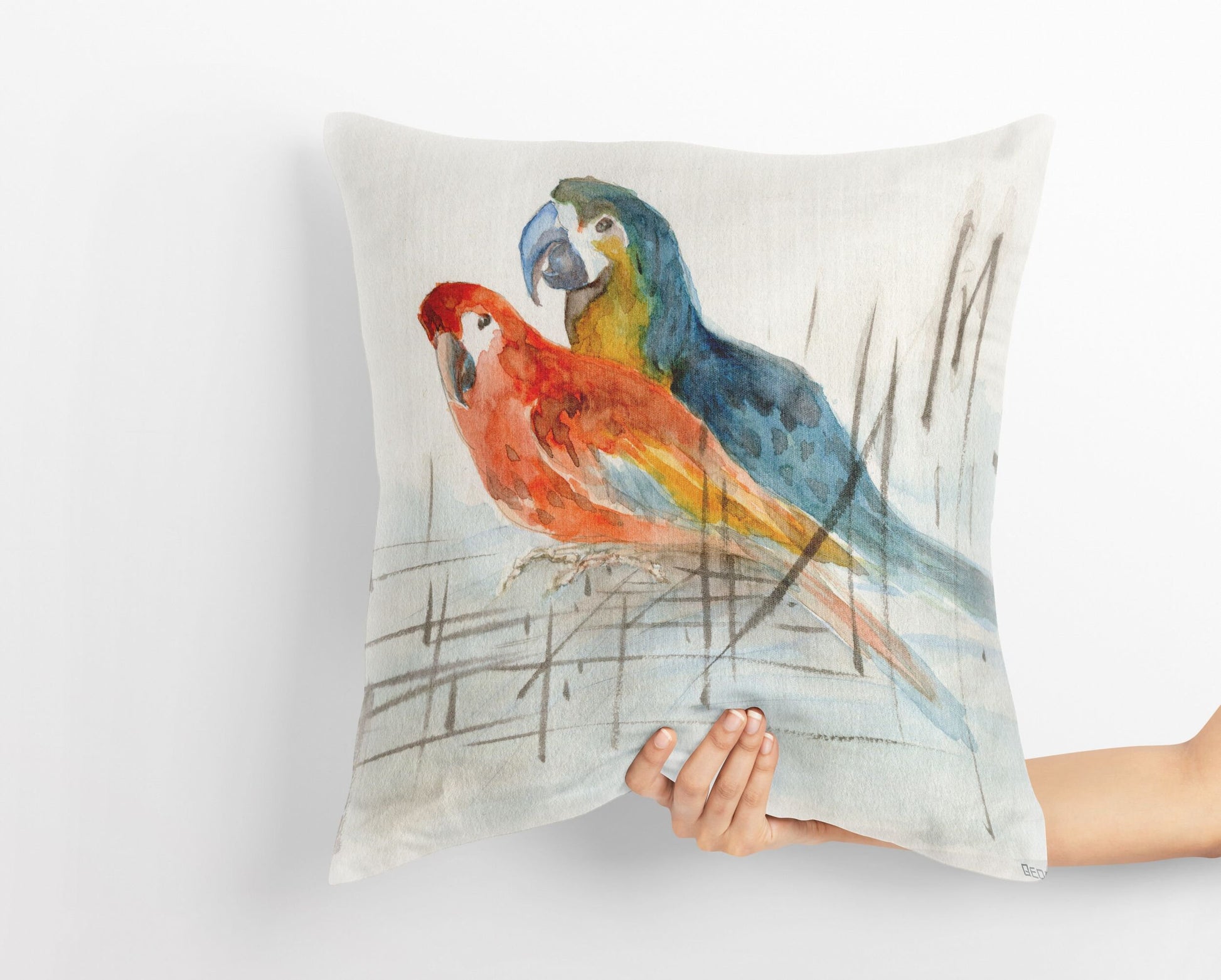 Parror Birds Pillow Cases For Kids, Designer Pillow, Red Pillow Cases, Watercolor Pillow Cases, Large Pillow Cases, Home Decor Pillow