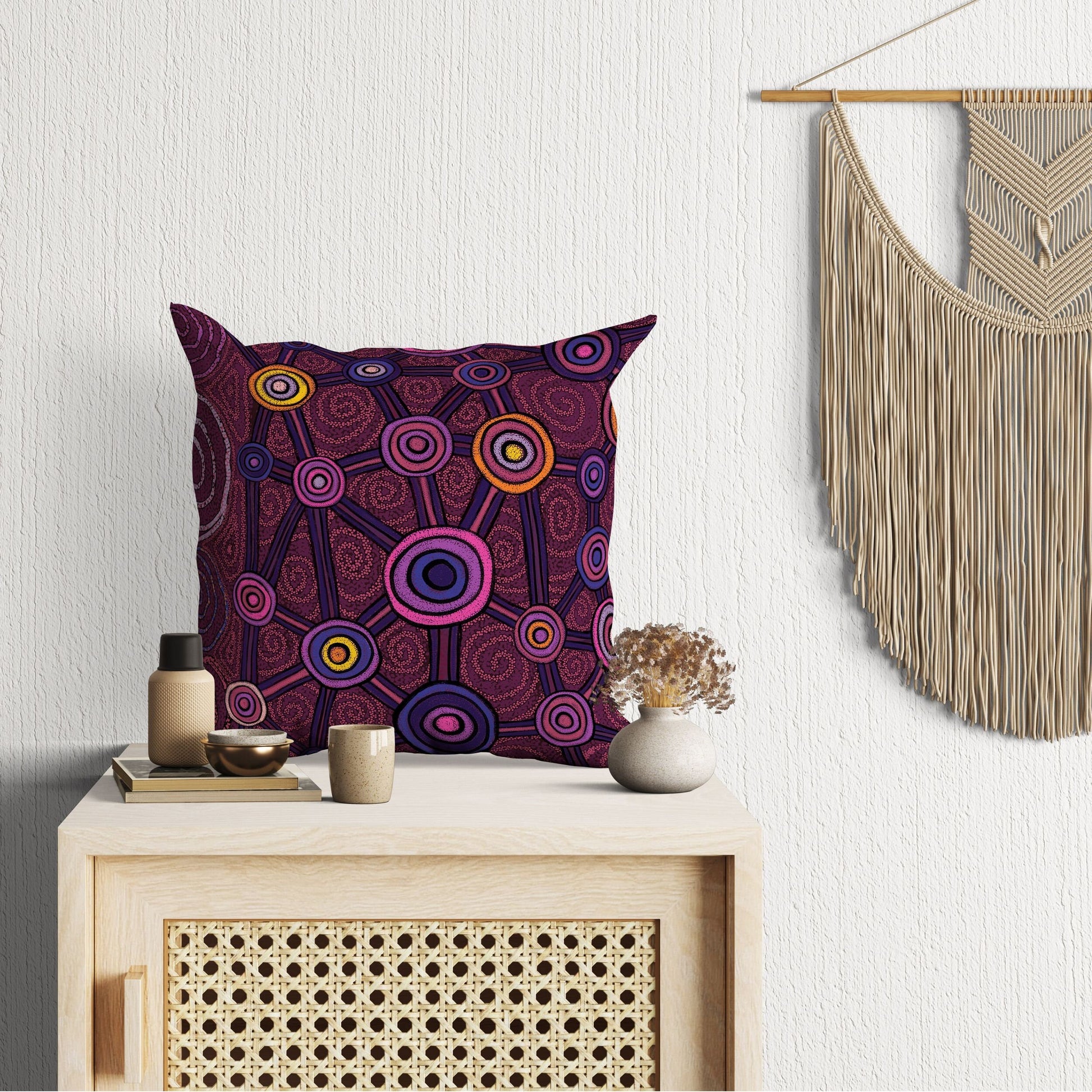 Australian Aboriginal Art, Geometric Pillow, Decorative Pillow, Abstract Art Pillow, Comfortable, Red Pillow Cases, Contemporary Pillow