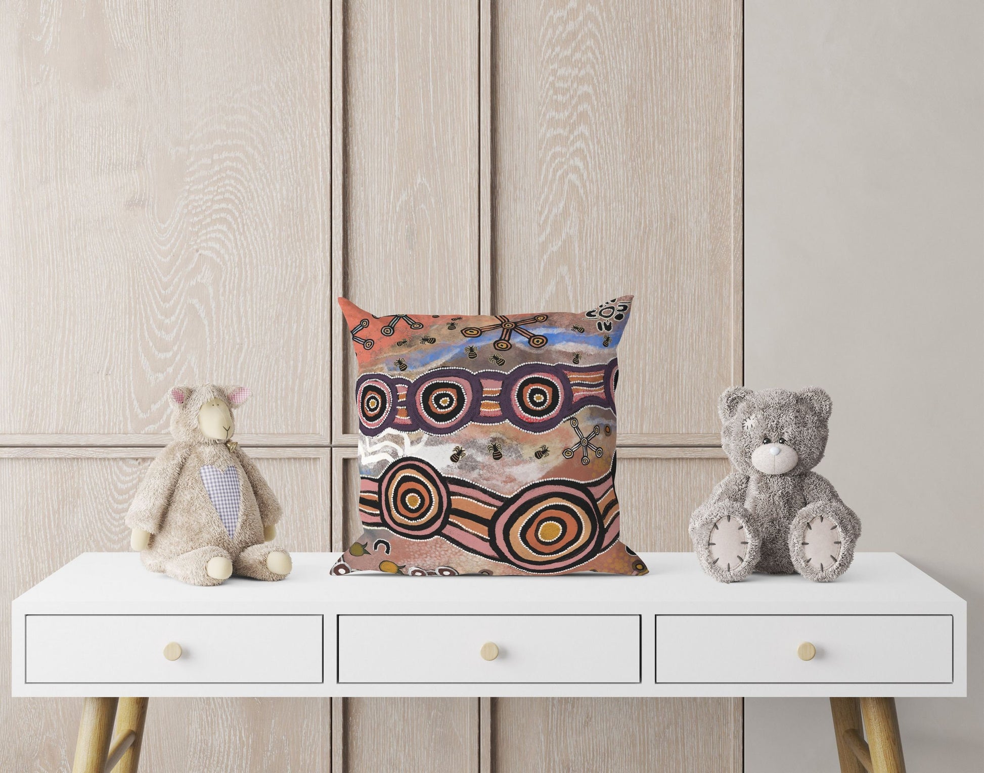 Australian Aboriginal Art, Pillow Cases, Abstract Art Pillow, Designer Pillow, Red Pillow Cases, Beautiful Pillow, Pillow Covers 20X20