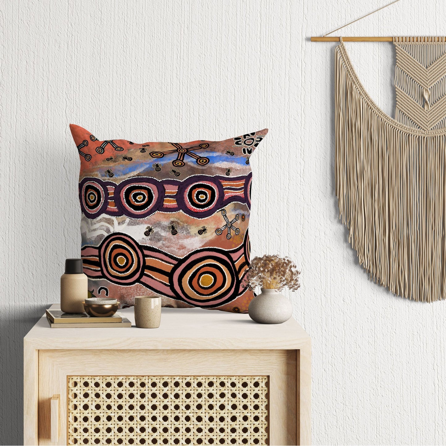 Australian Aboriginal Art, Pillow Cases, Abstract Art Pillow, Designer Pillow, Red Pillow Cases, Beautiful Pillow, Pillow Covers 20X20