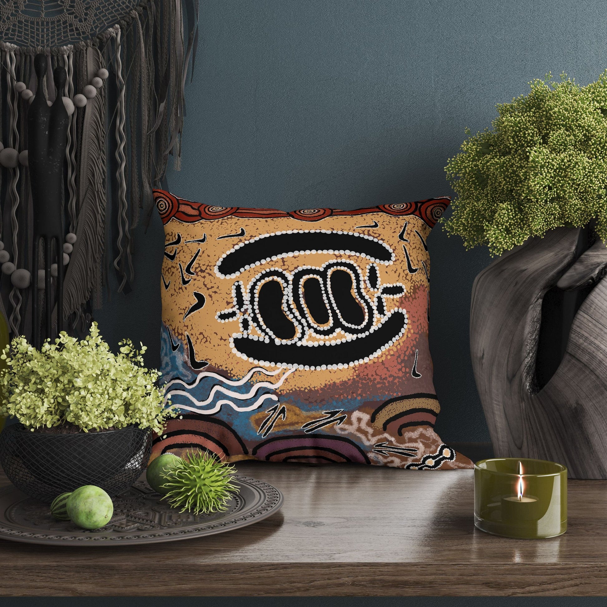 Australian Aboriginal Art, Decorative Pillow, Abstract Throw Pillow Cover, Original Art Pillow, Colorful Pillow Case, Housewarming Gift