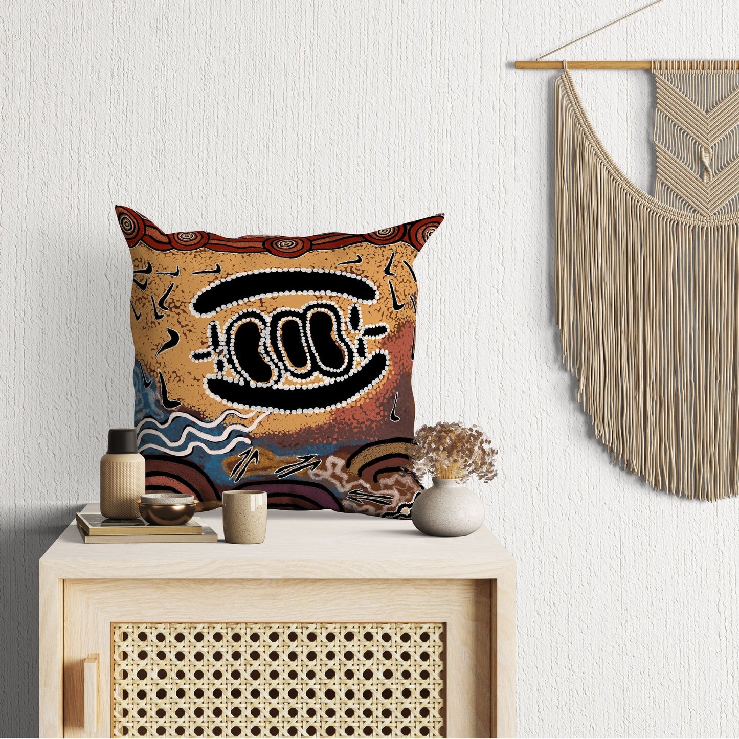 Australian Aboriginal Art, Decorative Pillow, Abstract Throw Pillow Cover, Original Art Pillow, Colorful Pillow Case, Housewarming Gift