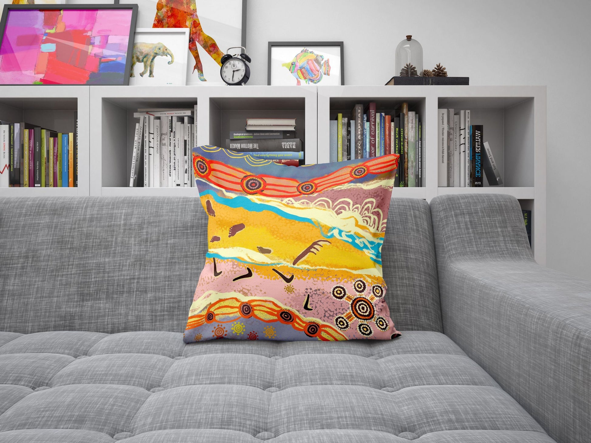 Australian Aboriginal Art Throw Pillow, Abstract Throw Pillow, Soft Pillow Cases, Contemporary Pillow, 20X20 Pillow Cover, Housewarming Gift
