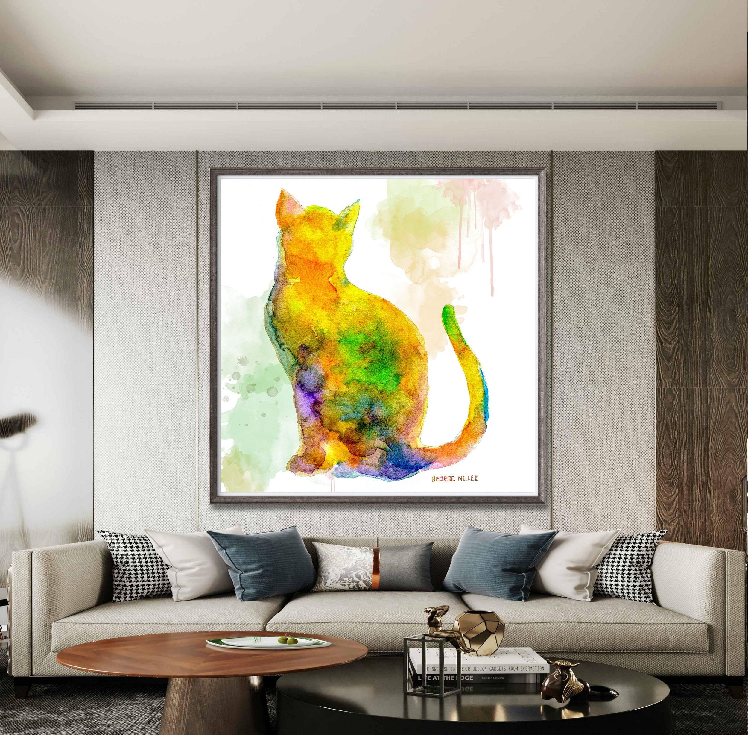 Print Wall Art, Cat Watercolor Print, Wall Art Prints, Abstract