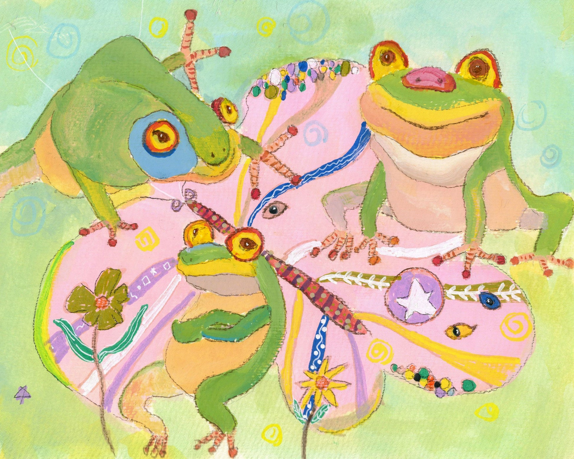 Canvas Print Frogs Picnic, Wall Art Prints, Abstract Artwork, Art Print, Artwork, Modern Wall Art, Watercolor Painting, Kids Room Décor