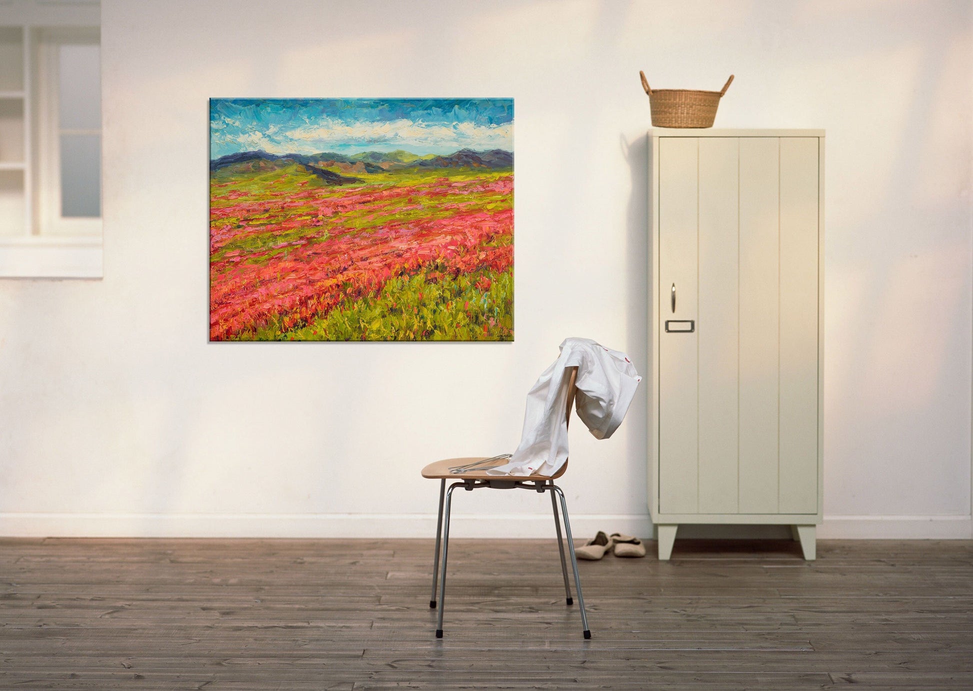 Landscape Painting, Italian Tuscany Poppy Fields, Living Room Decor, Large Abstract Painting, Original Painting, Contemporary Art, Painting