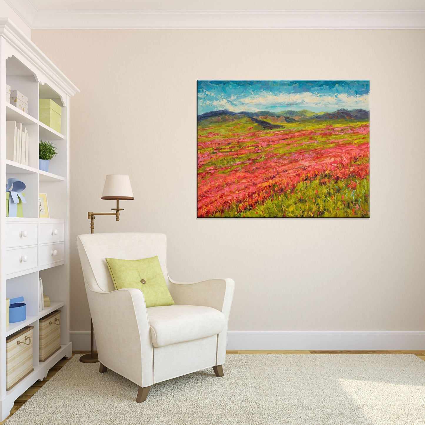 Landscape Painting, Italian Tuscany Poppy Fields, Living Room Decor, Large Abstract Painting, Original Painting, Contemporary Art, Painting