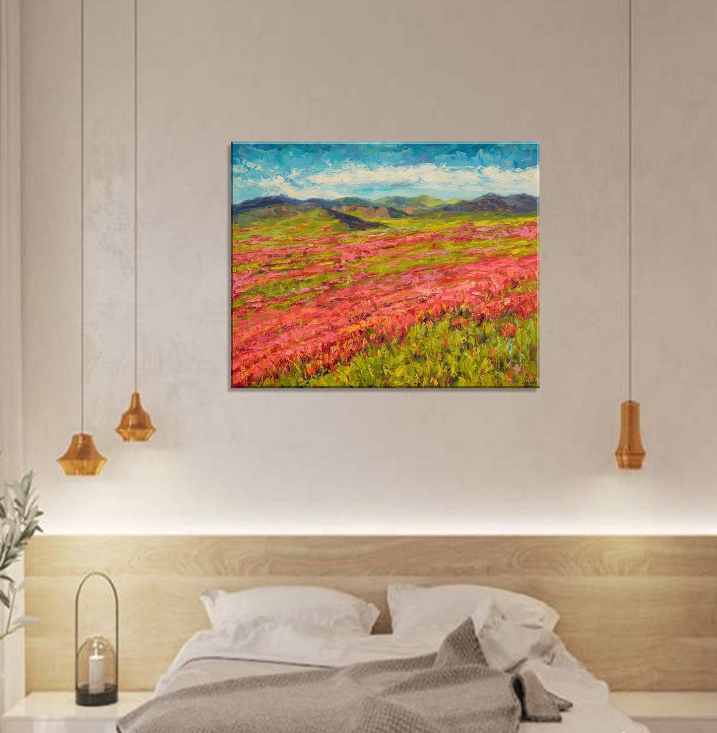 Landscape Painting, Italian Tuscany Poppy Fields, Living Room Decor, Large Abstract Painting, Original Painting, Contemporary Art, Painting