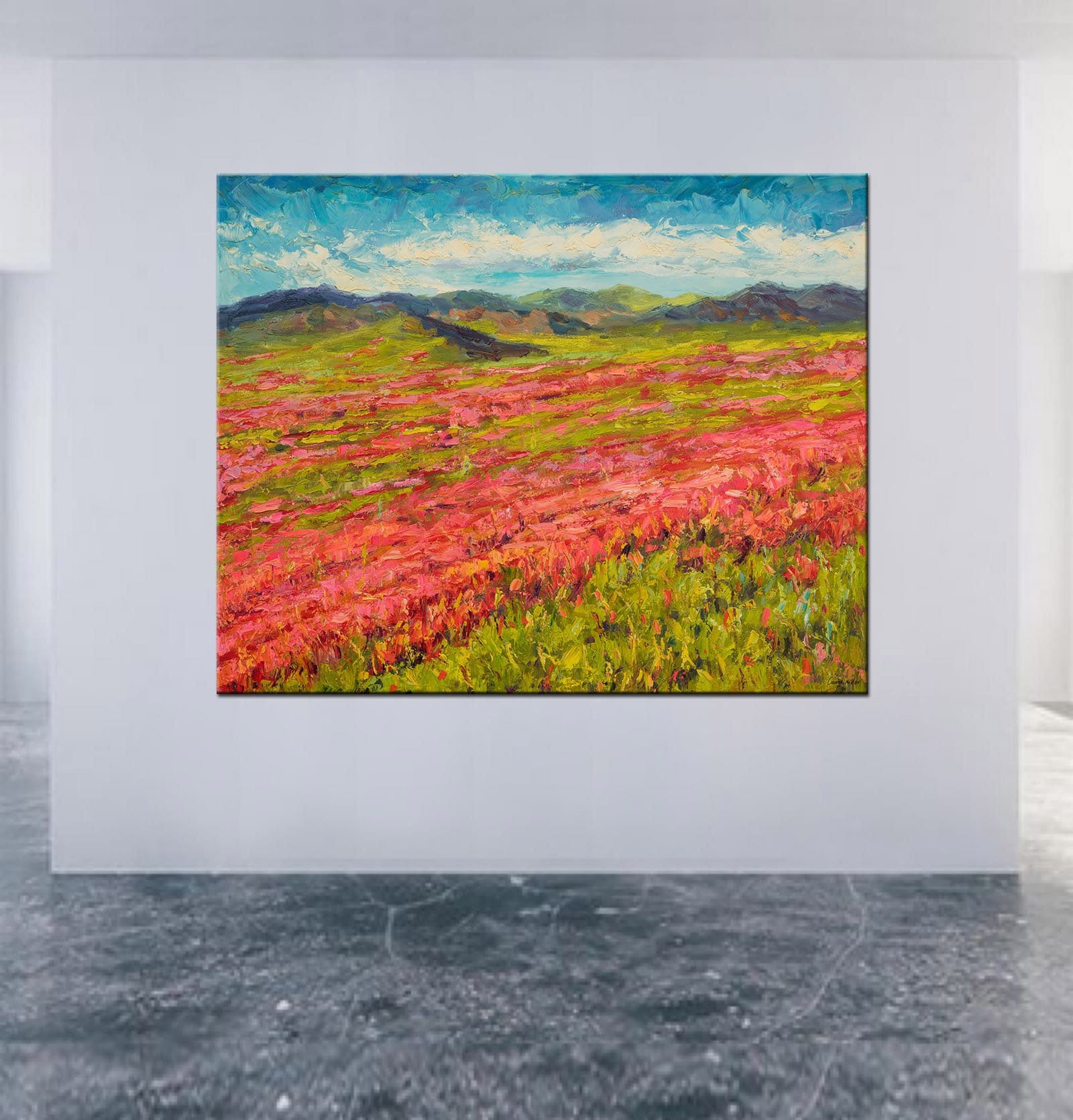 Landscape Painting, Italian Tuscany Poppy Fields, Living Room Decor, Large Abstract Painting, Original Painting, Contemporary Art, Painting