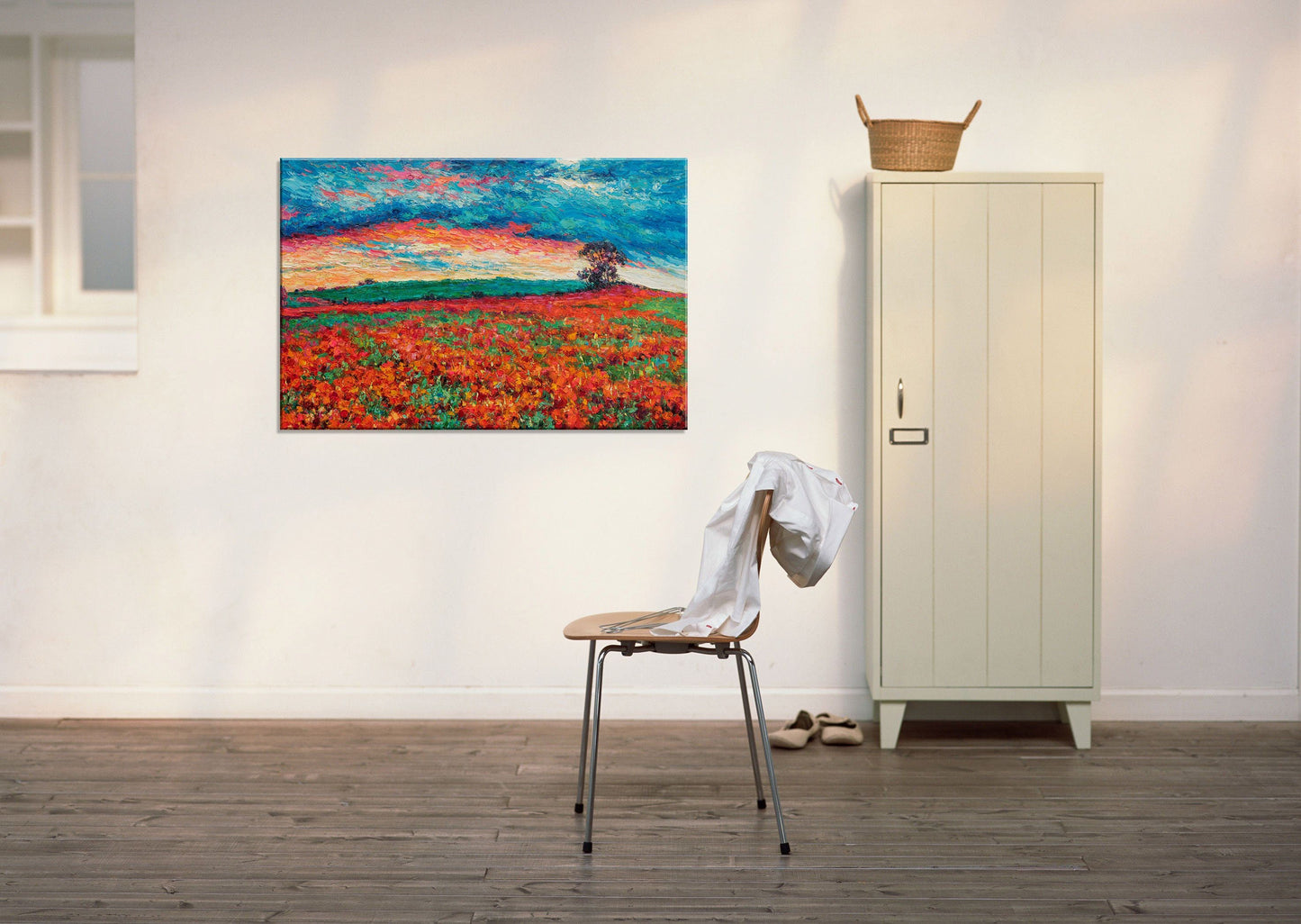 Landscape Oil Painting Red Poppy Fields, Wall Art, Unique Wall Art, Home Decor Modern, Large Abstract Art, Palette Knife Original Painting