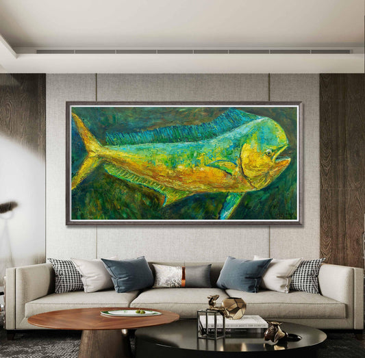 Mahi Mahi Fish Green, Wall Art, Abstract Wall Art, Art, Artwork Original, Modern Art Print, Original Art, Kitchen Decor, Art Poster
