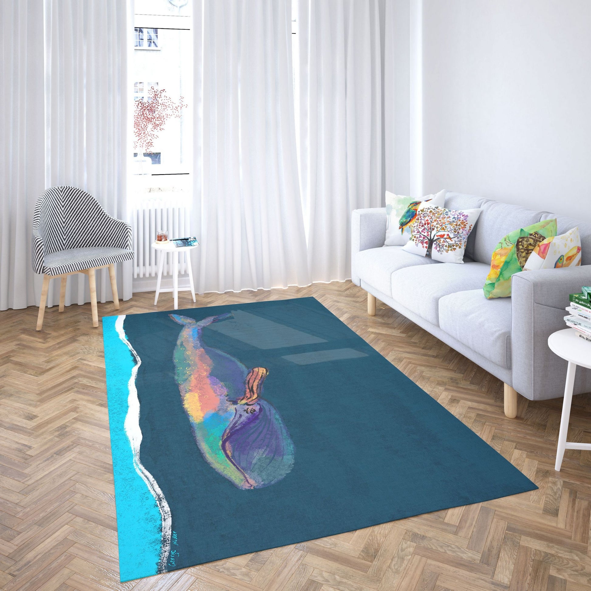 Kids Rug, Best Area Rug, 4X6 Area Rug, Thick Carpet, Rectangle Rug, Colorful Rug, Blue Whale, Modern Area Rug, Living Room Mat, Made In USA