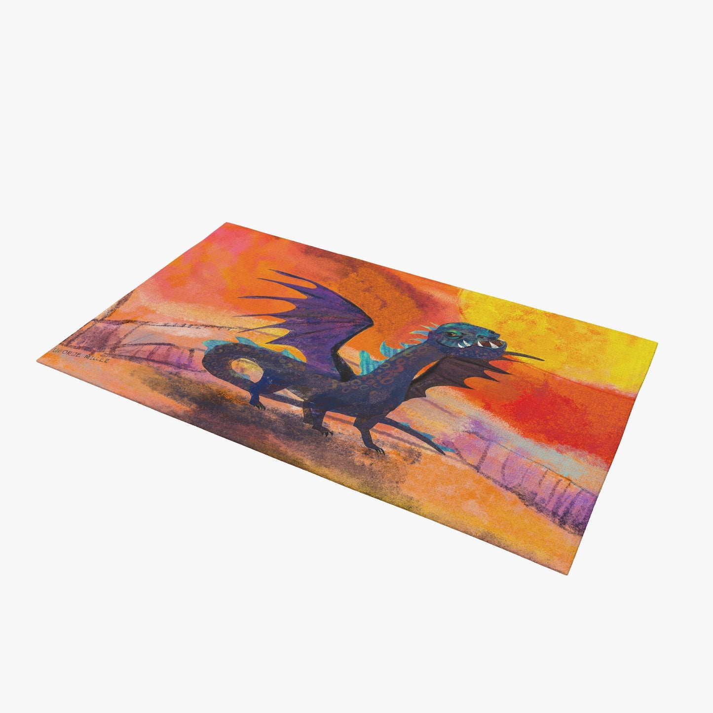 Kids Area Rug, Thick Carpet, Rectangle Rugs, Multi Color, Fire Breathing Dragon, Contemporary Rug, Gift For Her, Made In Usa, Flat Woven Rug