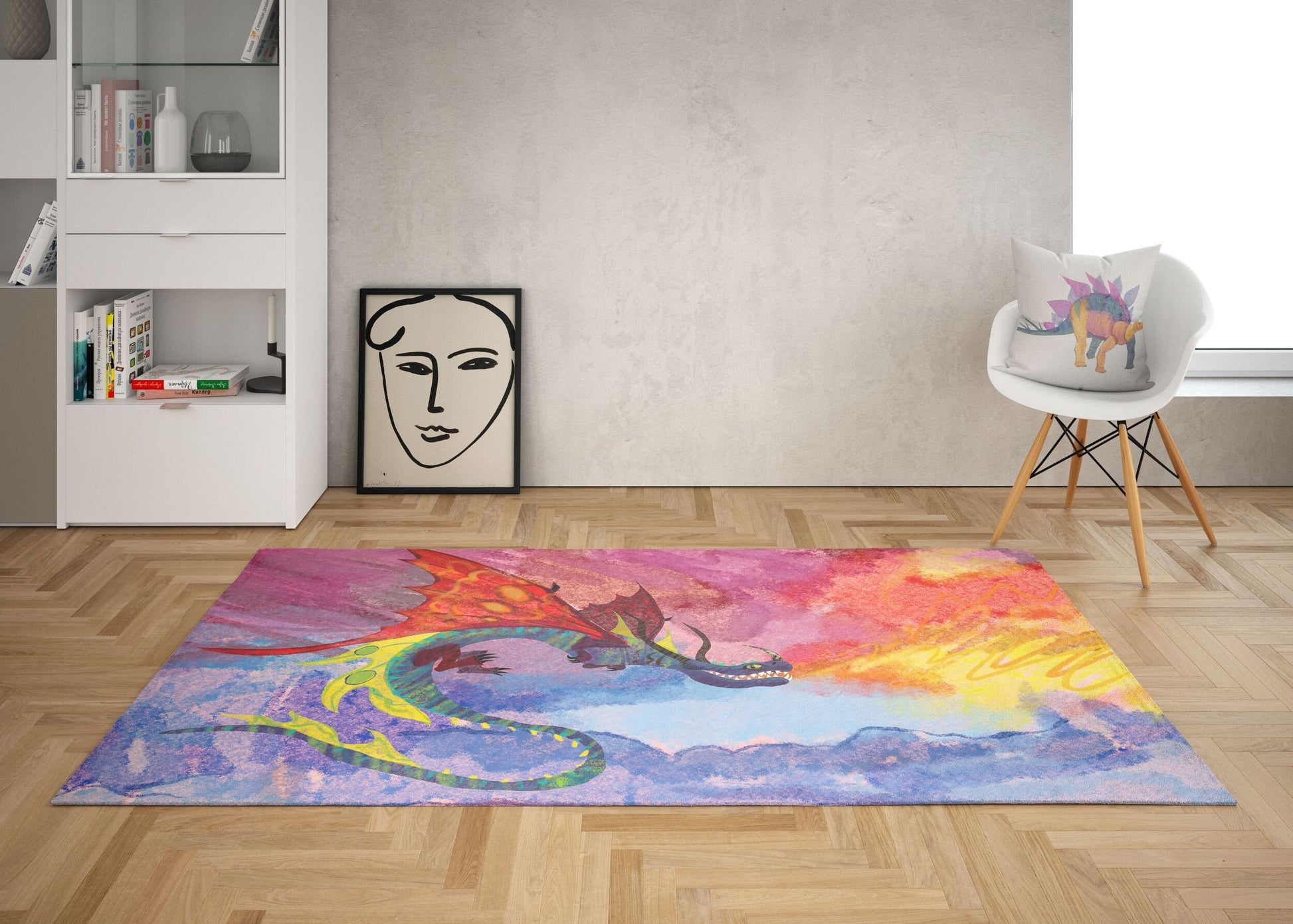 Kids Rug, Rugs And Carpet, Thick Carpet, Rectangle Area Rug, Red Blue Area Rug, Fire Breathing Dragon, Contemporary Rug, Made In USA