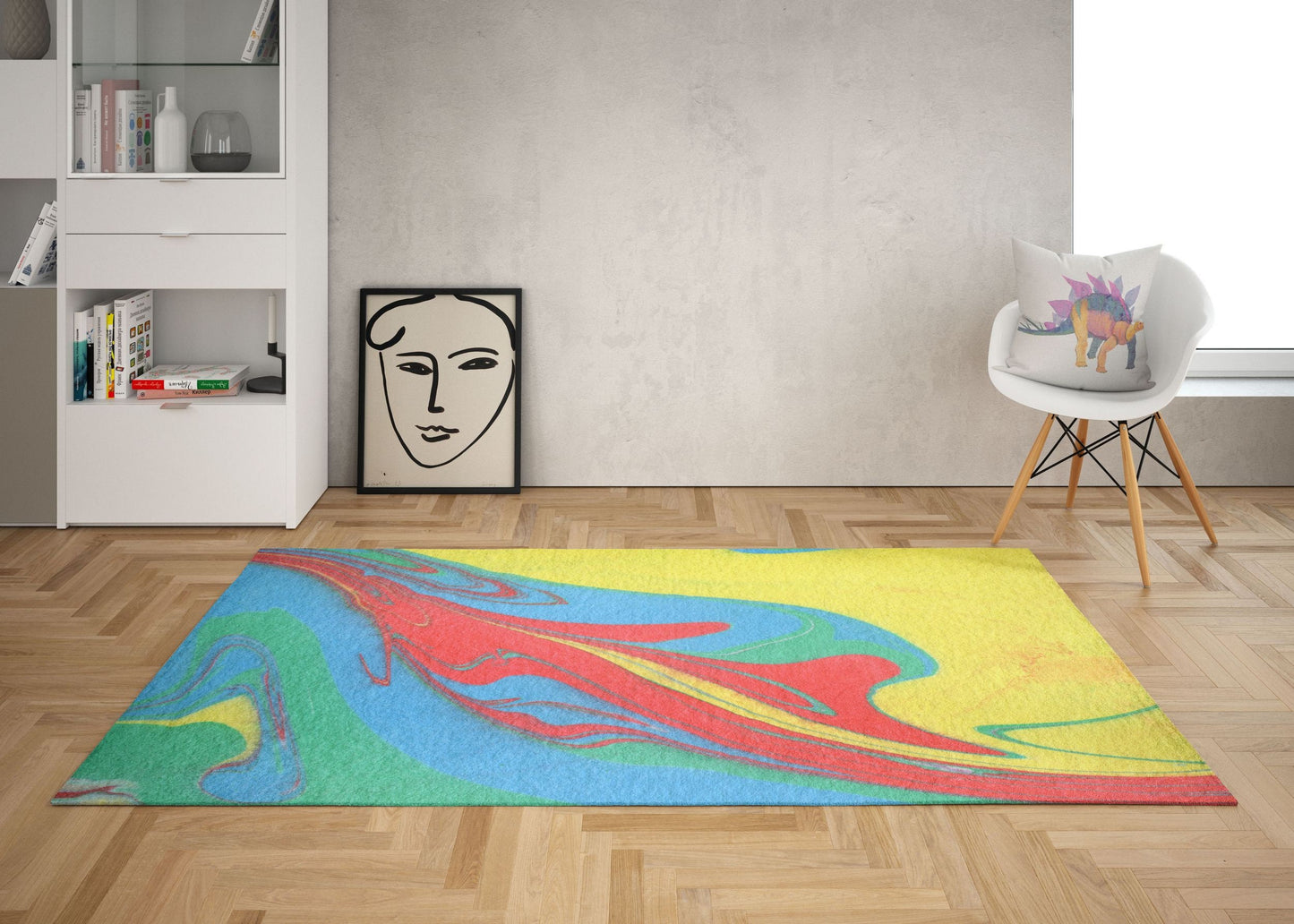 Area Rug 4X6, Thick Carpet, Rectangle Area Rug, Rainbow Rug, Abstract Rug, Contemporary Rug, Home And Living, Made In Usa, Flat Woven Rug