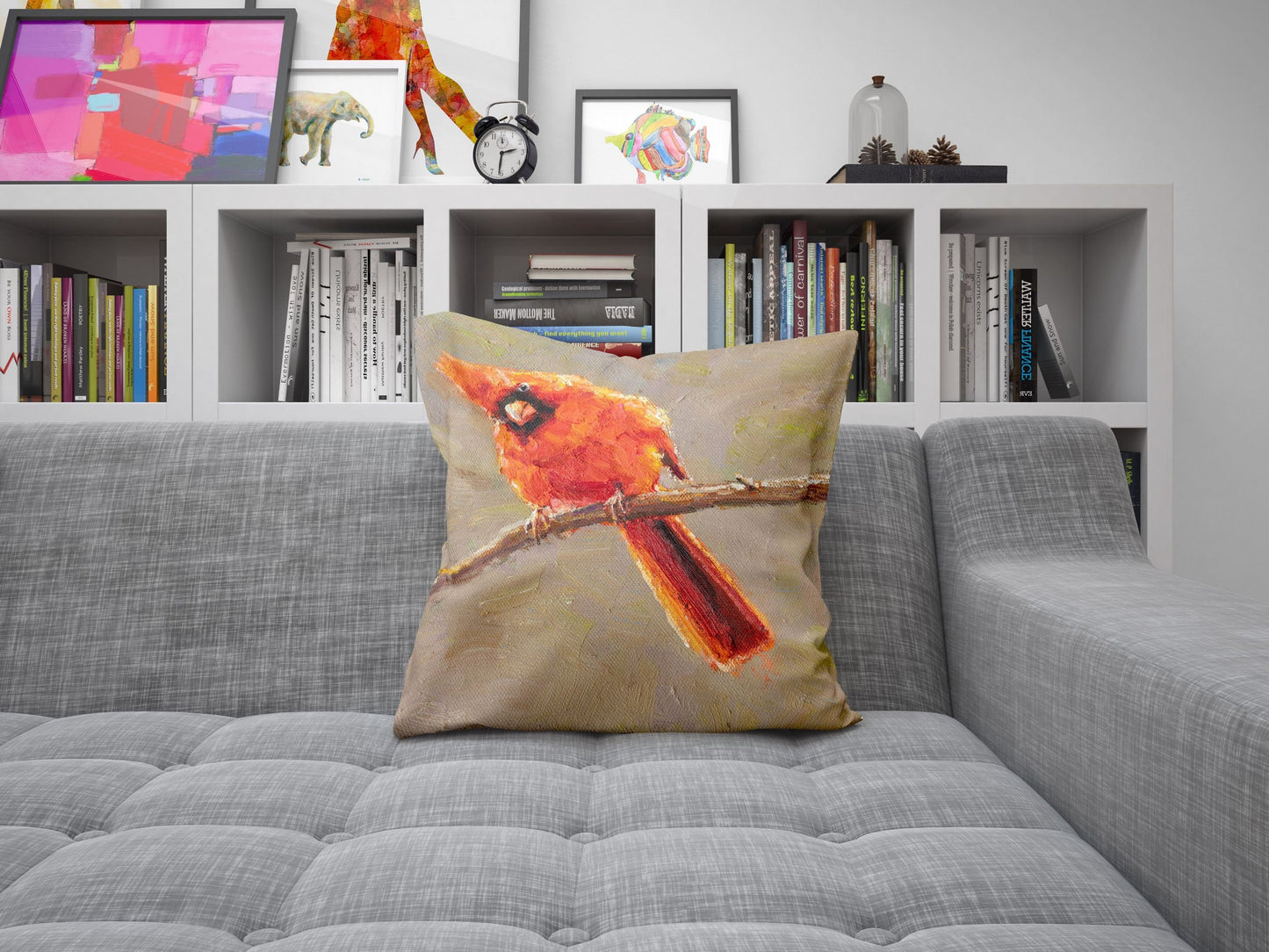 Throw Pillow Cover, Northern Cardinal Male Red Bird Pillow, Cute Pillow Cases, Large Pillow Cases, Home Decor Pillow