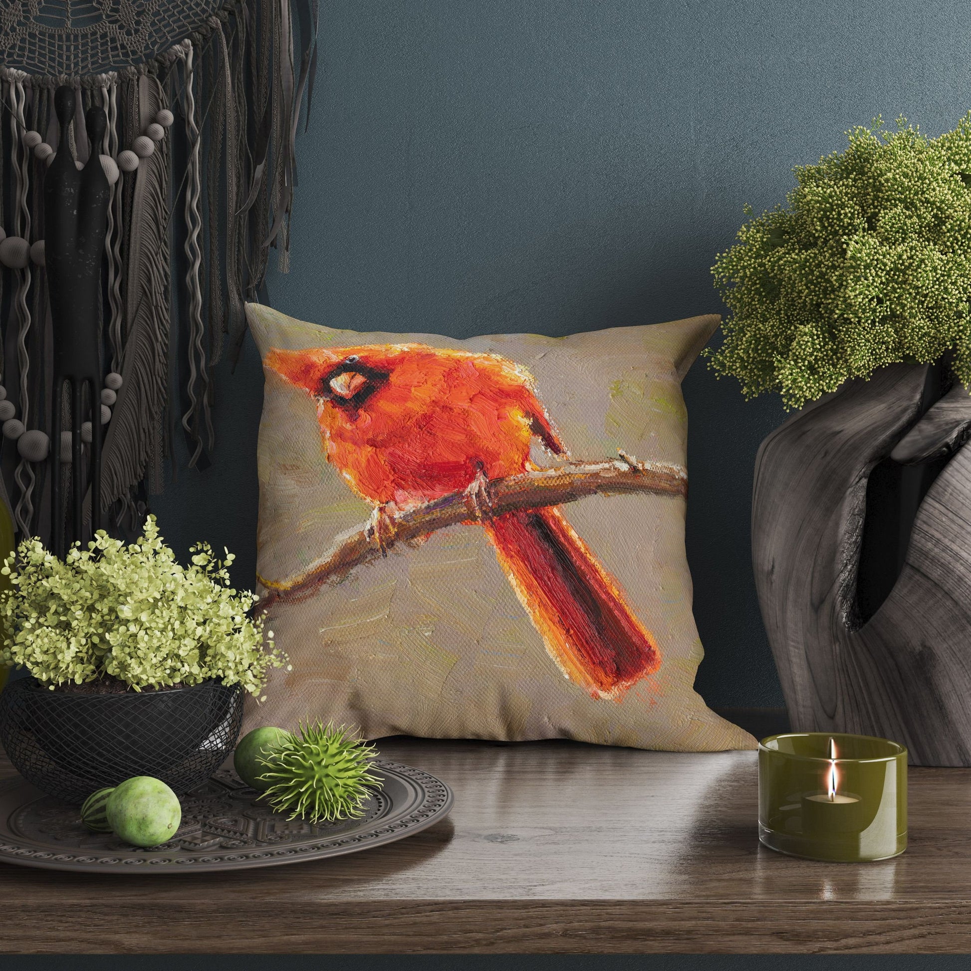 Throw Pillow Cover, Northern Cardinal Male Red Bird Pillow, Cute Pillow Cases, Large Pillow Cases, Home Decor Pillow