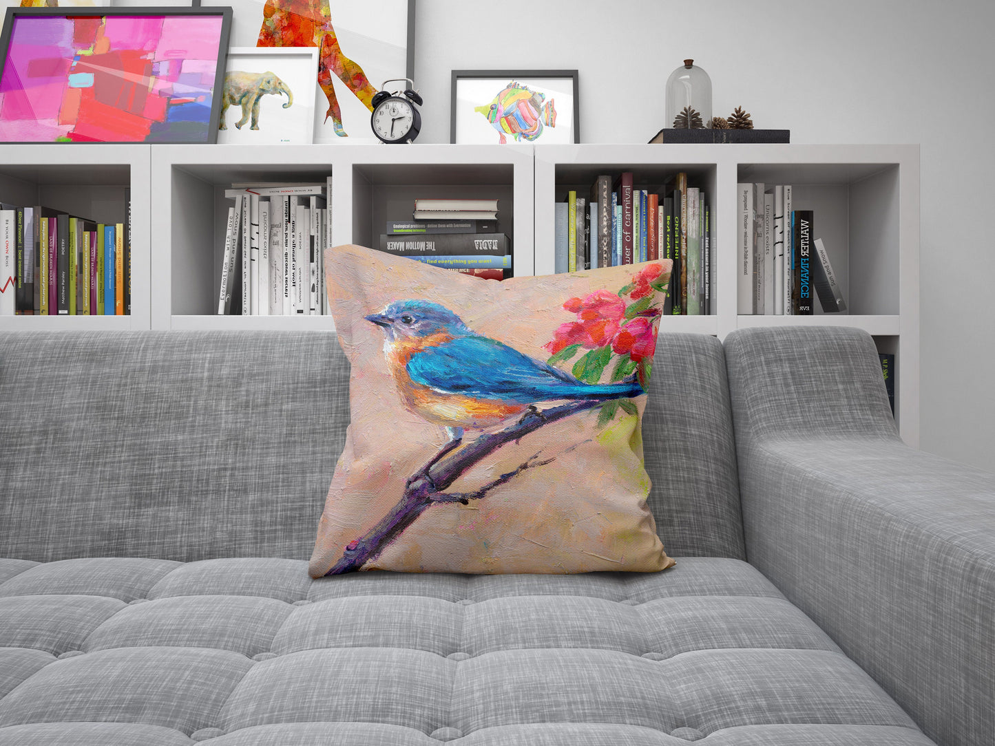 Throw Pillow, Blue Bird Pillow, Comfortable, Red Pillow Cases, Beautiful Pillow, 16X16 Case, Home Decor Pillow