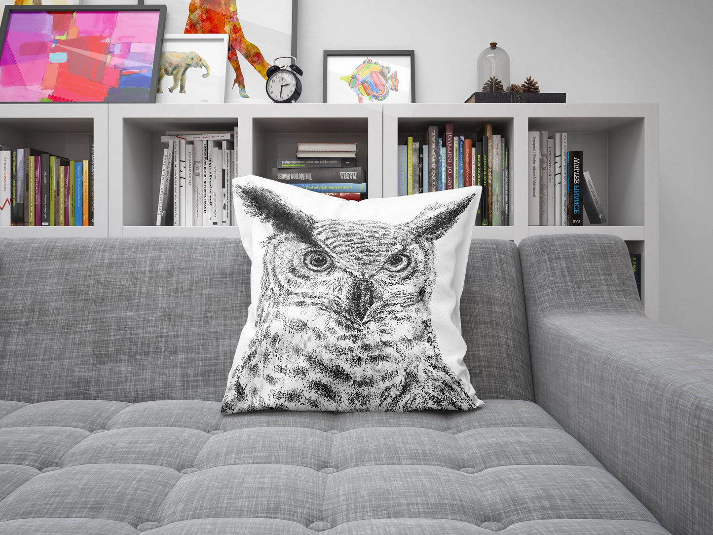 Owl Pillow Case, Bird Pillow, Art Pillow, Black White Pillow, Beautiful Pillow, 16X16 Case, Housewarming Gift, Farmhouse Decor