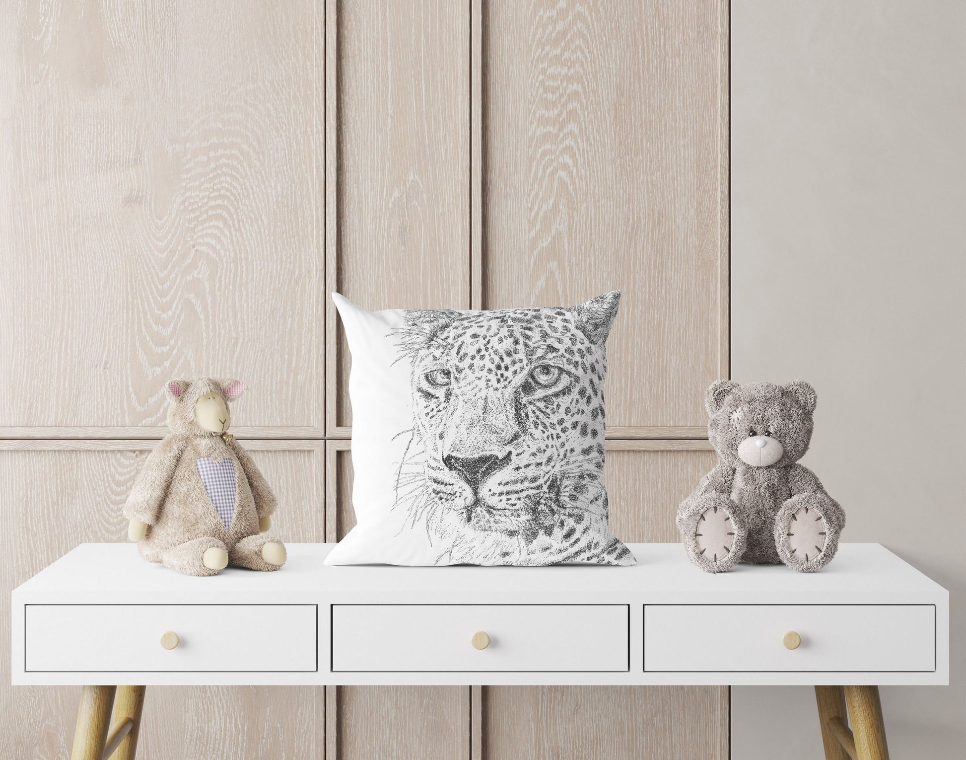 Leopard Big Cat Wildlife Throw Pillow Cover, Animal Pillow, Artist Pillow, Black White Pillow, Housewarming Gift, Indoor Pillow Cases